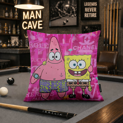 SpongeBob & Patrick Luxury Best Friends Pop Art Cushion | Premium Velvet Suede | Double-Sided Print