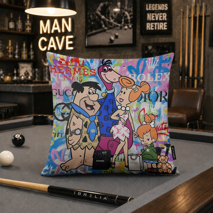 The Flintstones Family Luxury Fashion Pop Art Cushion | Premium Velvet Suede | Double-Sided Print