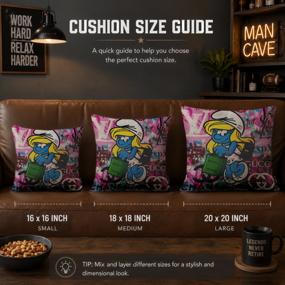 Smurfette Luxury Shopping Pop Art Cushion | Premium Velvet Suede | Double-Sided Print