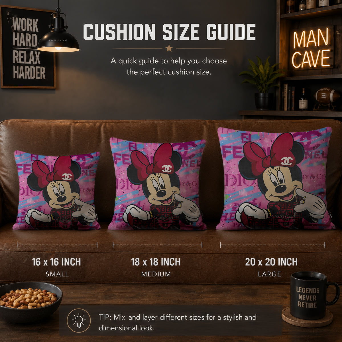 Minnie Mouse Luxury Streetwear Pop Art Cushion | Premium Velvet Suede | Double-Sided Print
