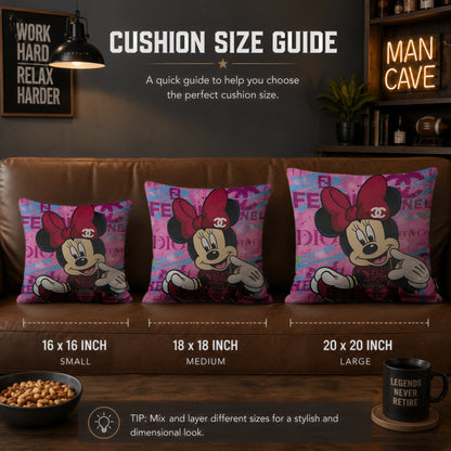 Minnie Mouse Luxury Streetwear Pop Art Cushion | Premium Velvet Suede | Double-Sided Print