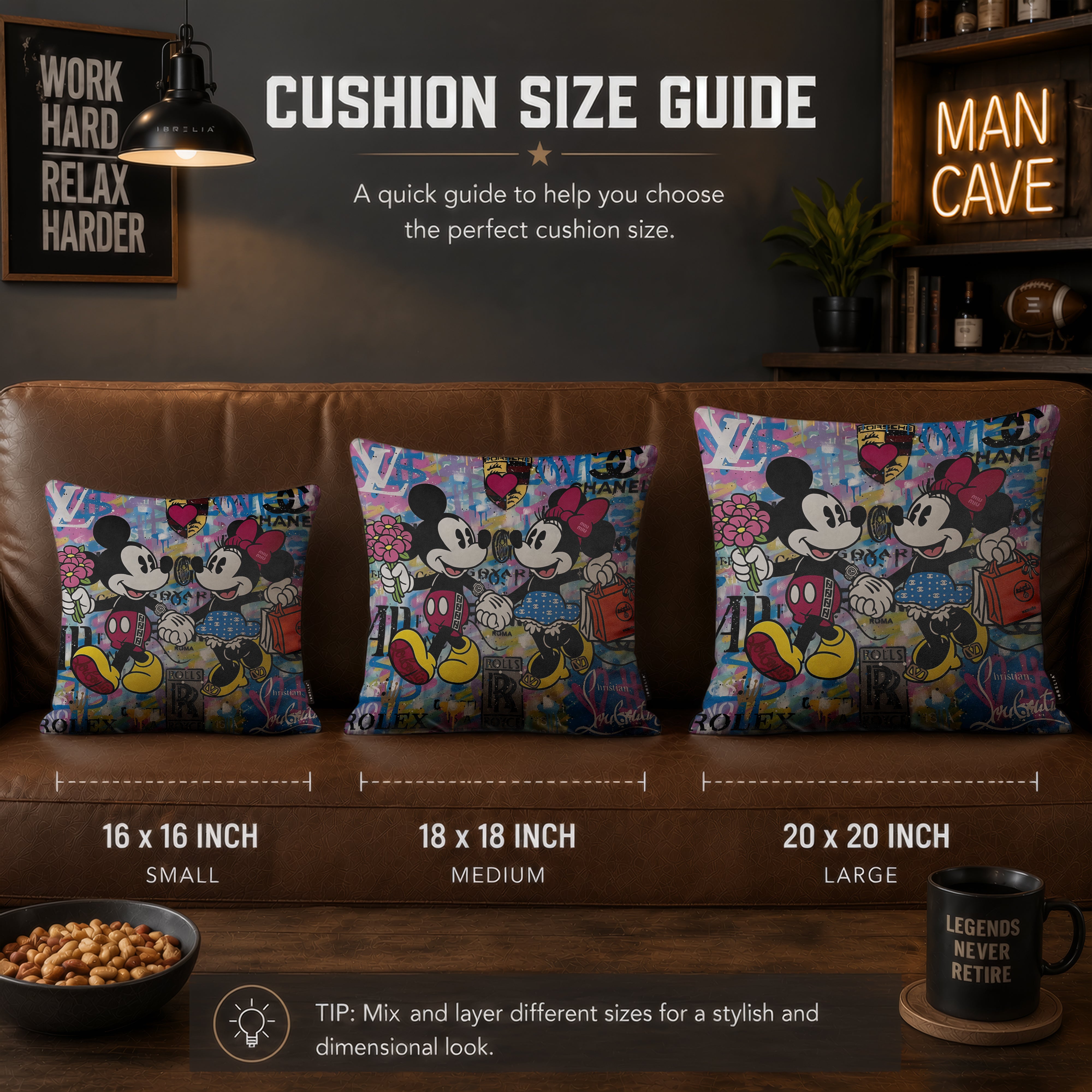 Mickey & Minnie Luxury Romance Pop Art Cushion | Premium Velvet Suede | Double-Sided Print