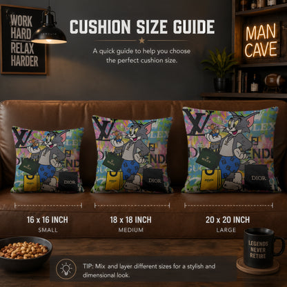 Tom & Jerry Luxury Shopping Fashion Pop Art Cushion | Premium Velvet Suede | Double-Sided Print