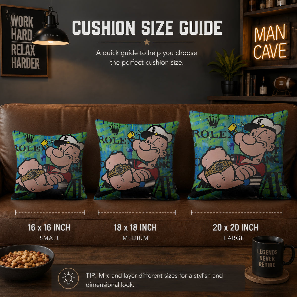 Popeye Luxury Watch Pop Art Cushion | Premium Velvet Suede | Double-Sided Print