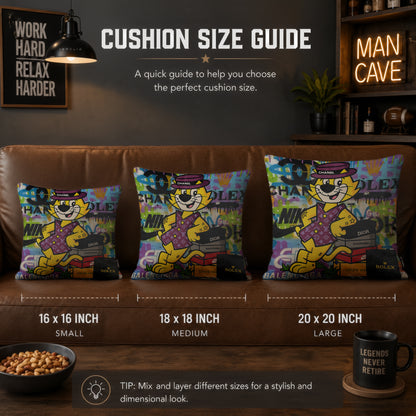 Top Cat Luxury Shopping Pop Art Cushion | Premium Velvet Suede | Double-Sided Print