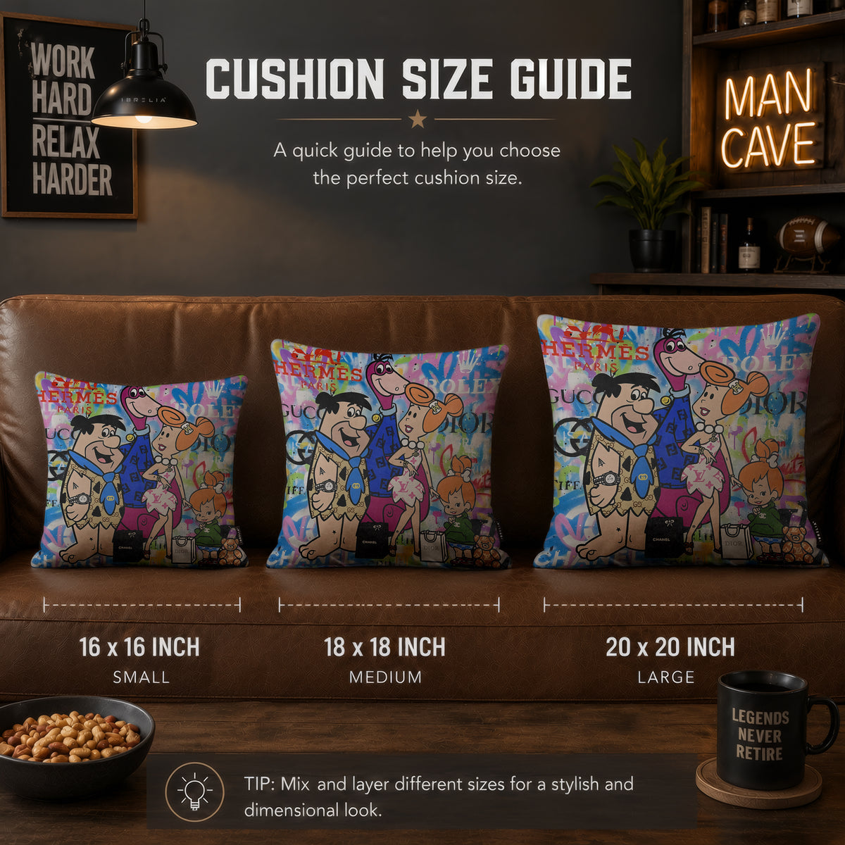 The Flintstones Family Luxury Fashion Pop Art Cushion | Premium Velvet Suede | Double-Sided Print