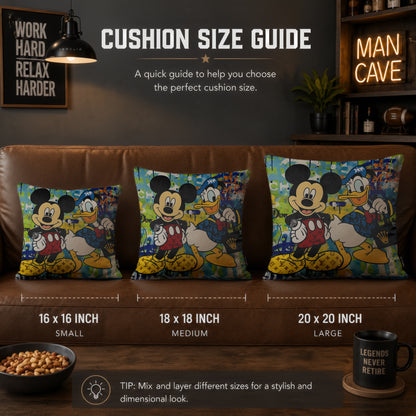 Mickey Mouse & Donald Duck Luxury Fashion Pop Art Cushion | Premium Velvet Suede | Double-Sided Print