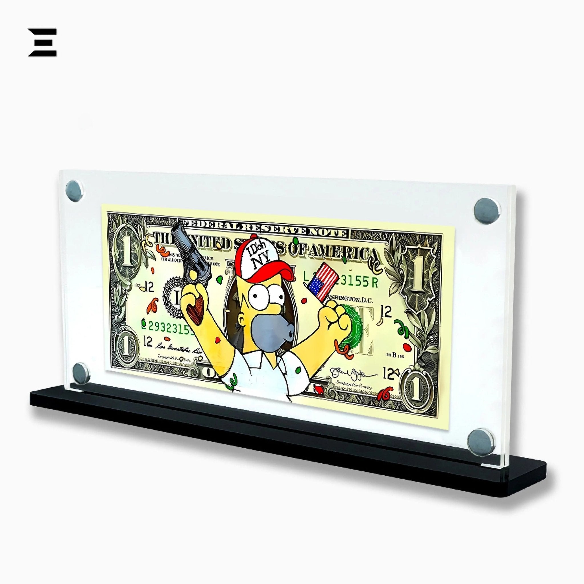 Premium Magnetic Acrylic Frame with Black Base – Homer Simpson $1 Pop Art Dollar - IBRELIA