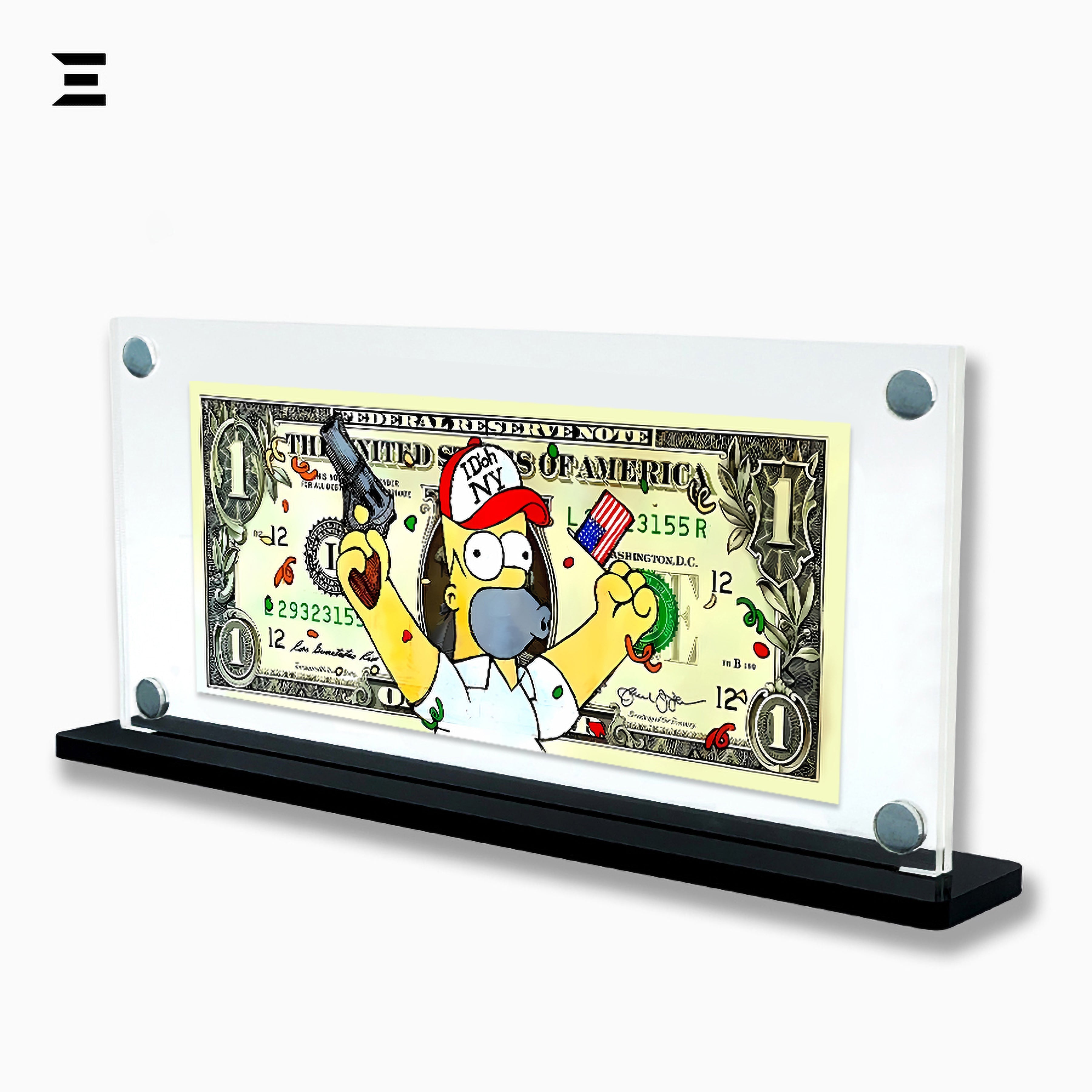 Premium Magnetic Acrylic Frame with Black Base – Homer Simpson $1 Pop Art Dollar IBRELIA