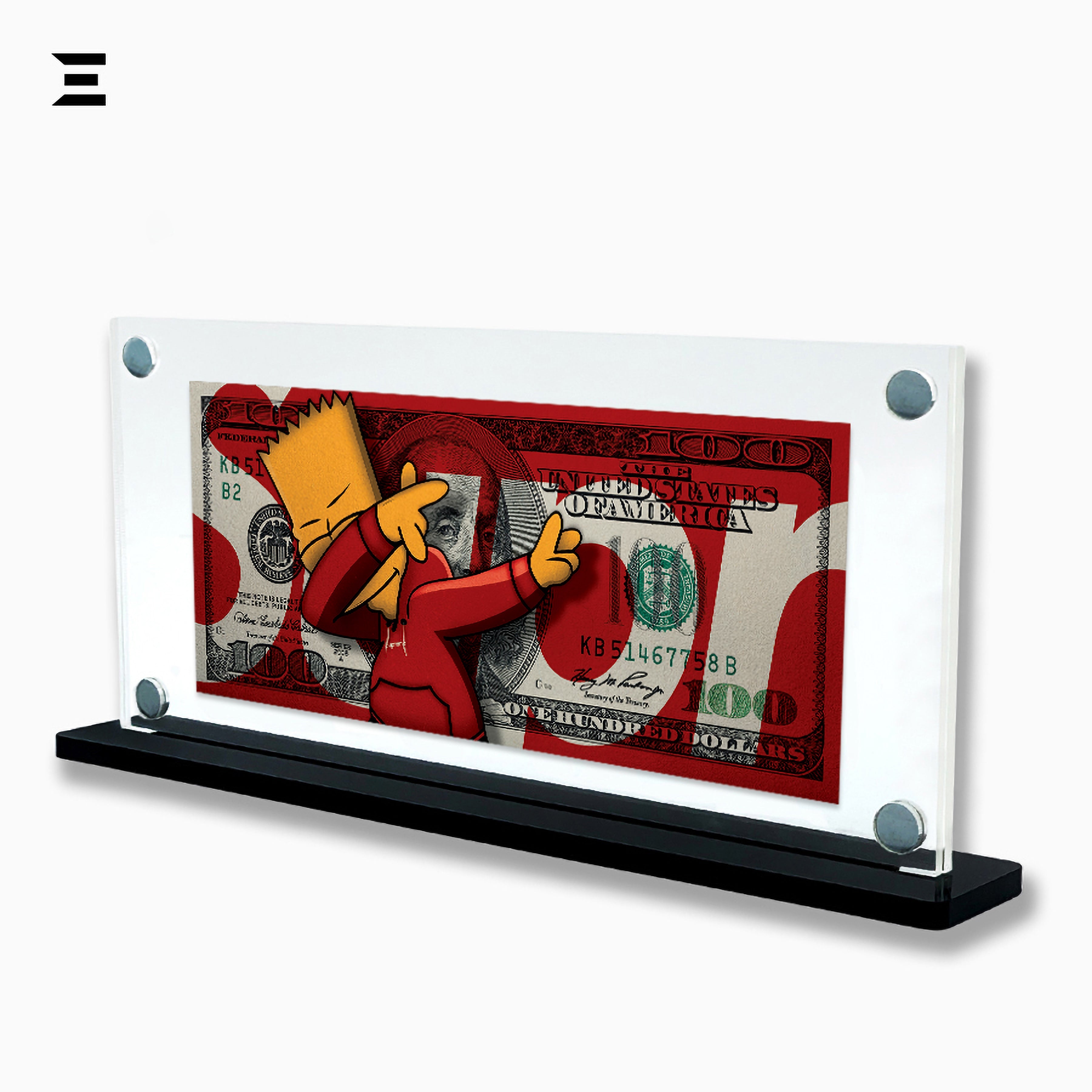 Premium Magnetic Acrylic Frame with Black Base – Bart Simpson Dabbing $100 Pop Art IBRELIA
