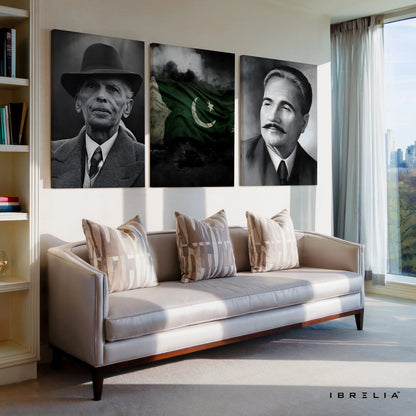 Pakistan Founding Legends 3 Panel 4K Ultra HD Wall Art in Pakistan | IBRELIA™ IBRELIA
