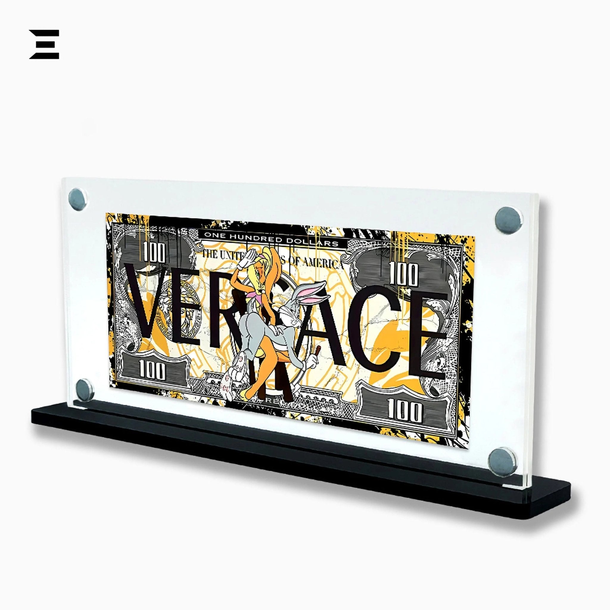 Premium Magnetic Acrylic Frame with Black Base – Bugs Bunny & Lola Bunny Versace $100 Pop Art - IBRELIA