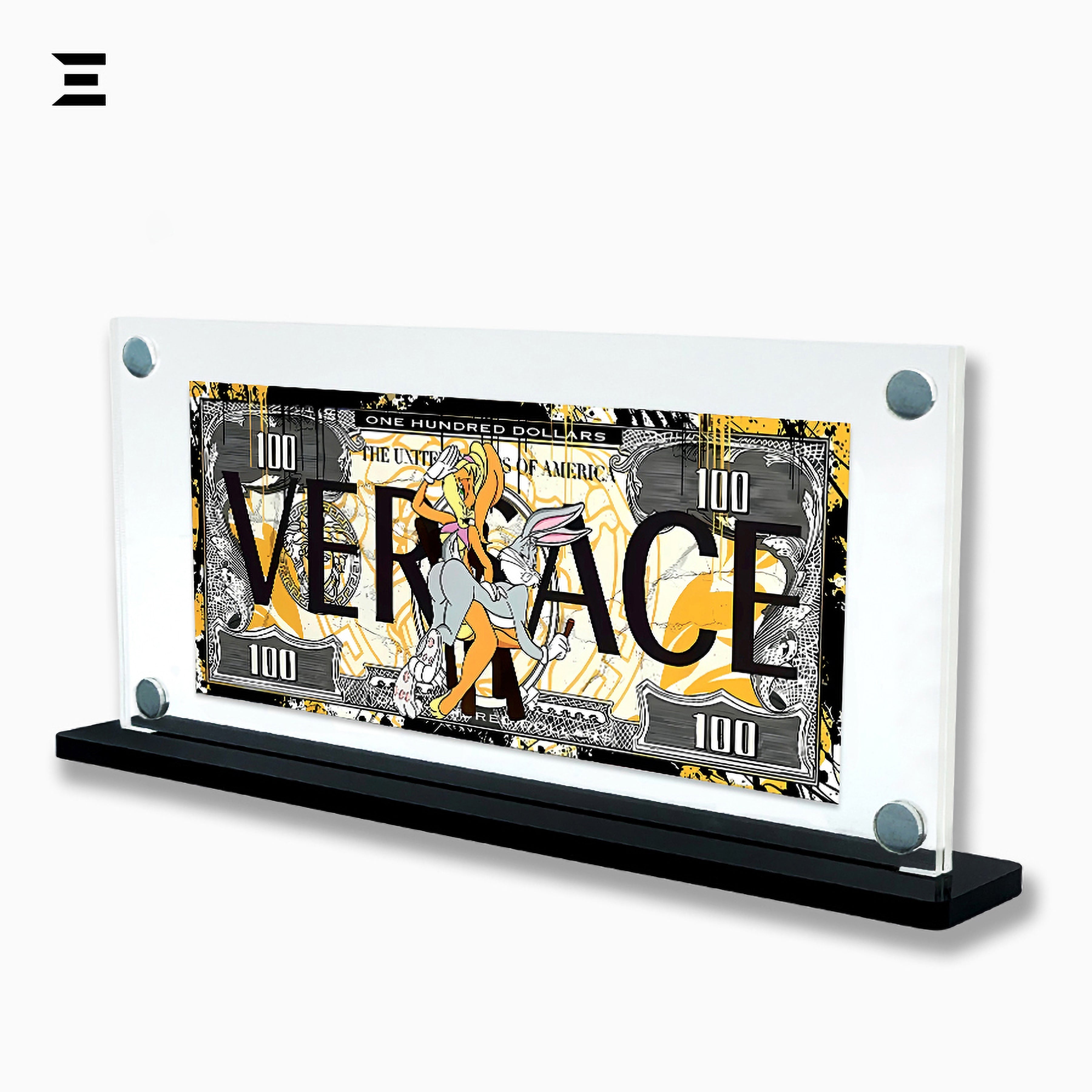 Premium Magnetic Acrylic Frame with Black Base – Bugs Bunny & Lola Bunny Versace $100 Pop Art IBRELIA