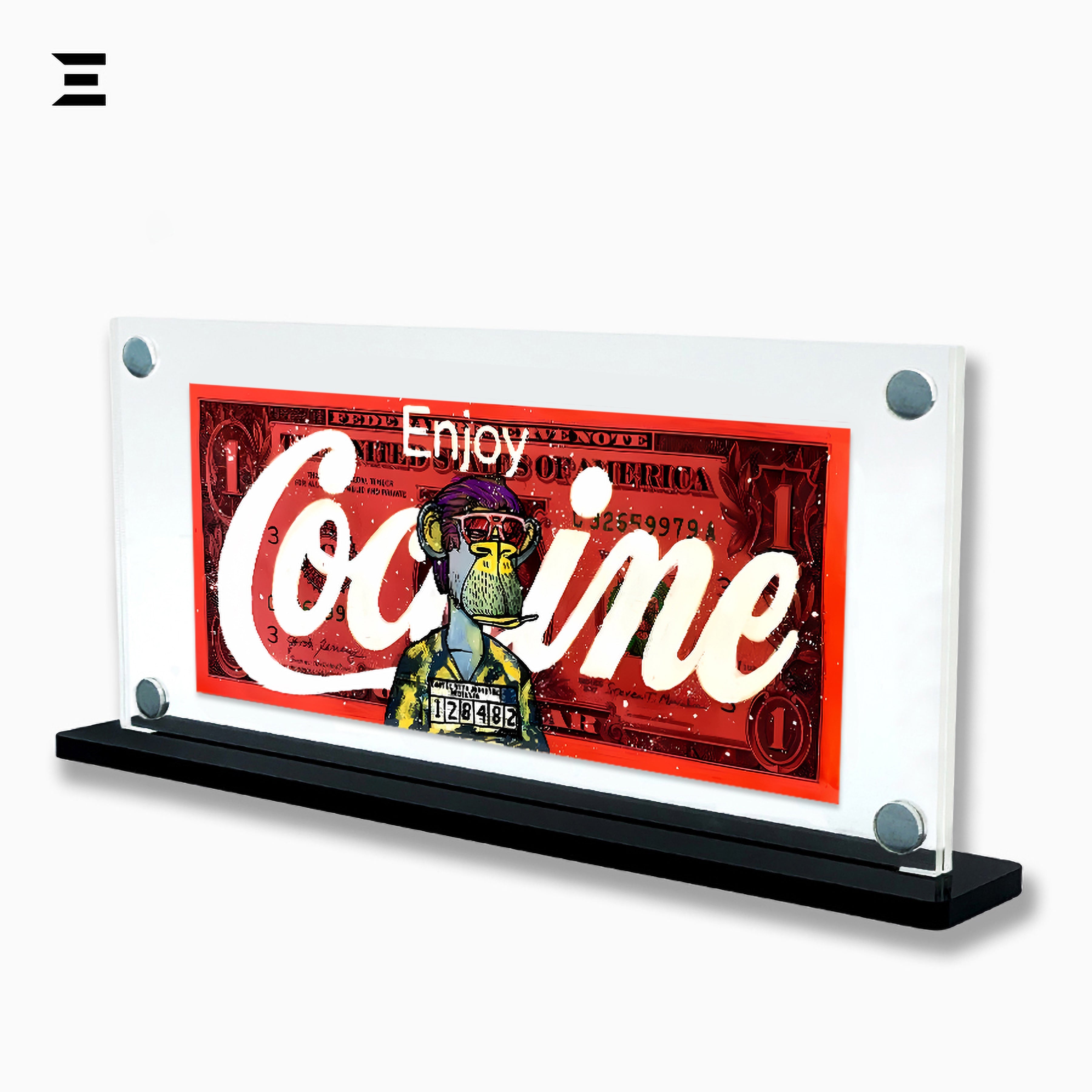 Premium Magnetic Acrylic Frame with Black Base – Bored Ape “Enjoy Cocaine” Pop Art Dollar IBRELIA