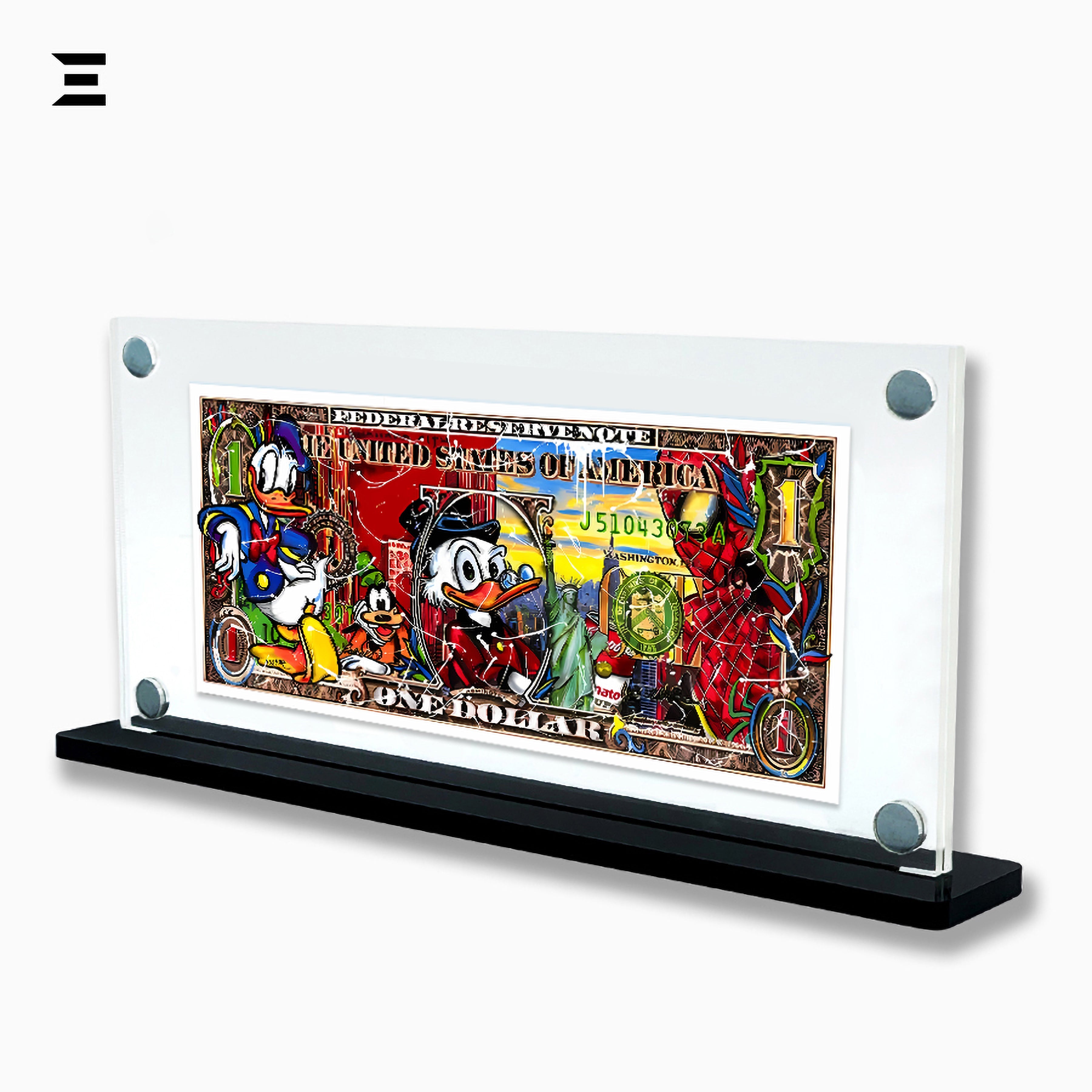 Premium Magnetic Acrylic Frame with Black Base – Donald Duck, Scrooge McDuck & Spider-Man Pop Art Dollar IBRELIA