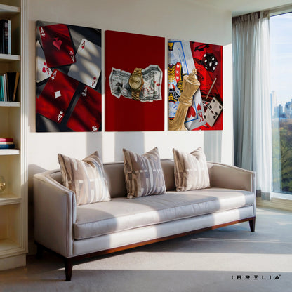 Casino Royal Cards & Luxury Poker 3 Panel 4K Ultra HD Wall Art in Pakistan | IBRELIA™ IBRELIA