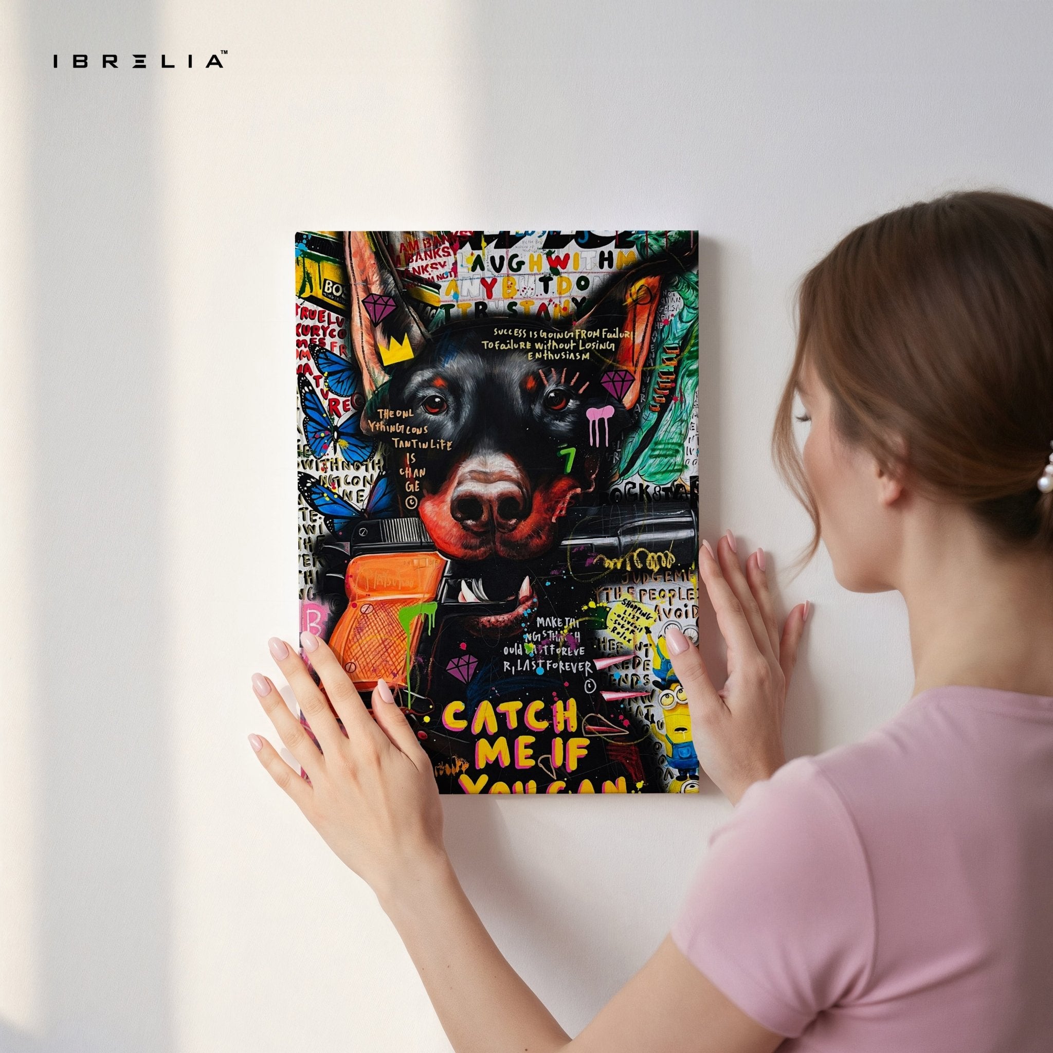Graffiti Doberman “Catch Me If You Can” Wall Frame | 4K Ultra Wrap Frame Wall Art in Pakistan | IBRELIA™ - IBRELIA