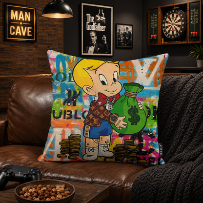 Richie Rich Money Bag Pop Art Cushion | Premium Velvet Suede | Double-Sided Print