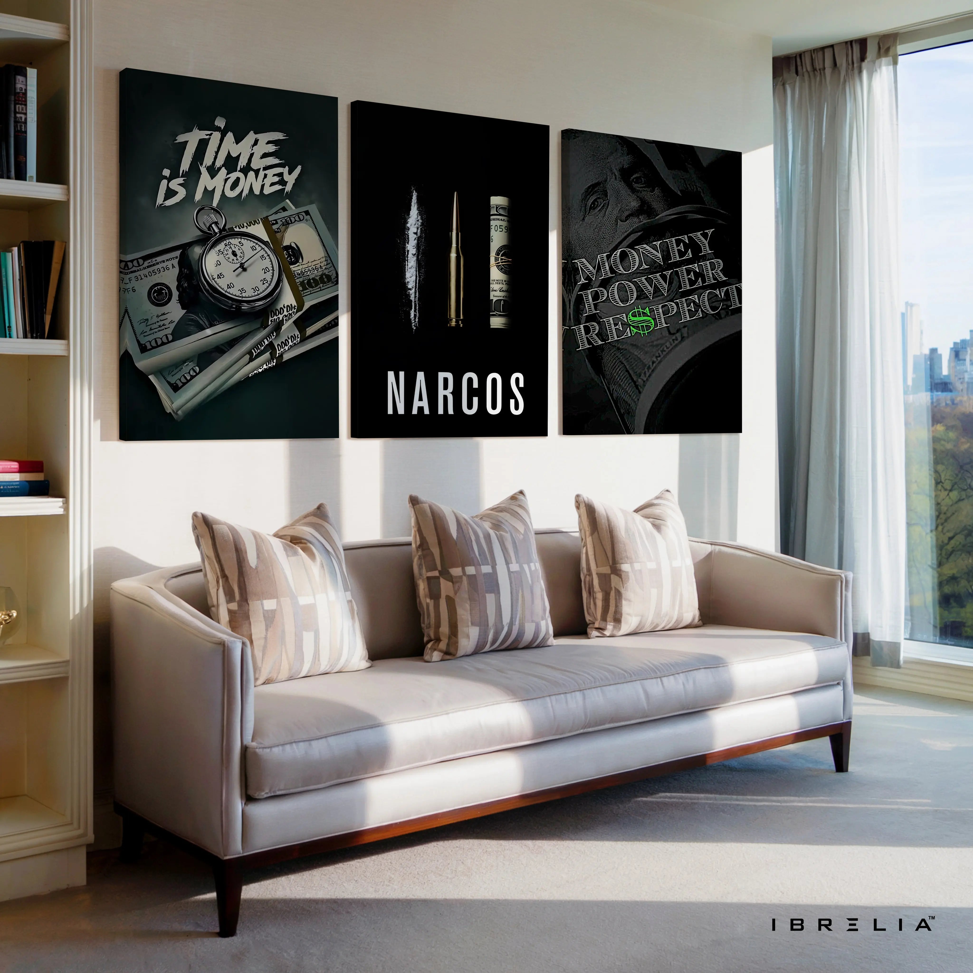 Narcos Money Power Respect 3 Panel 4K Ultra HD Wall Art in Pakistan | IBRELIA™ IBRELIA