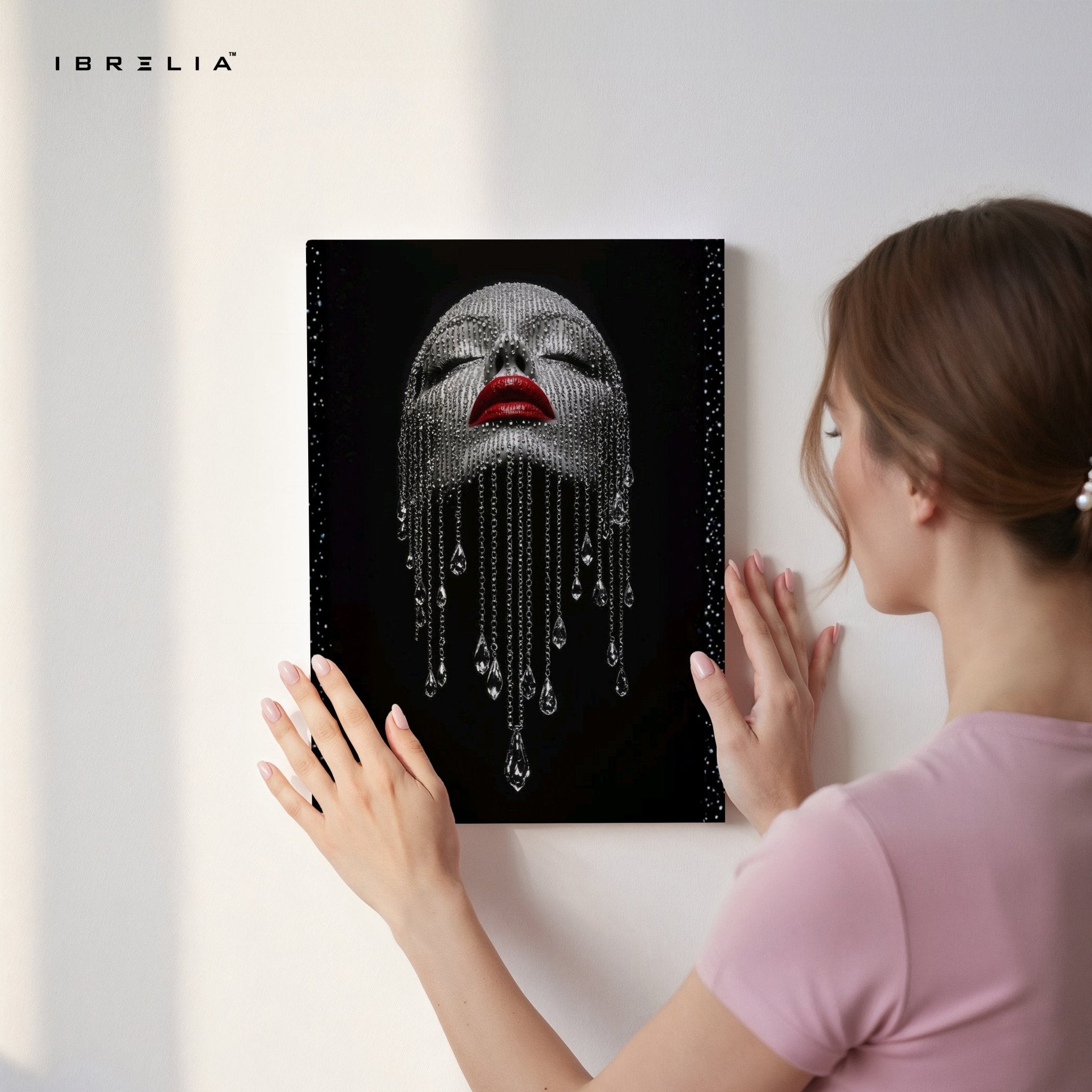 Diamond Veil Red Lips Wall Frame | 4K Ultra Wrap Frame Wall Art in Pakistan | IBRELIA™