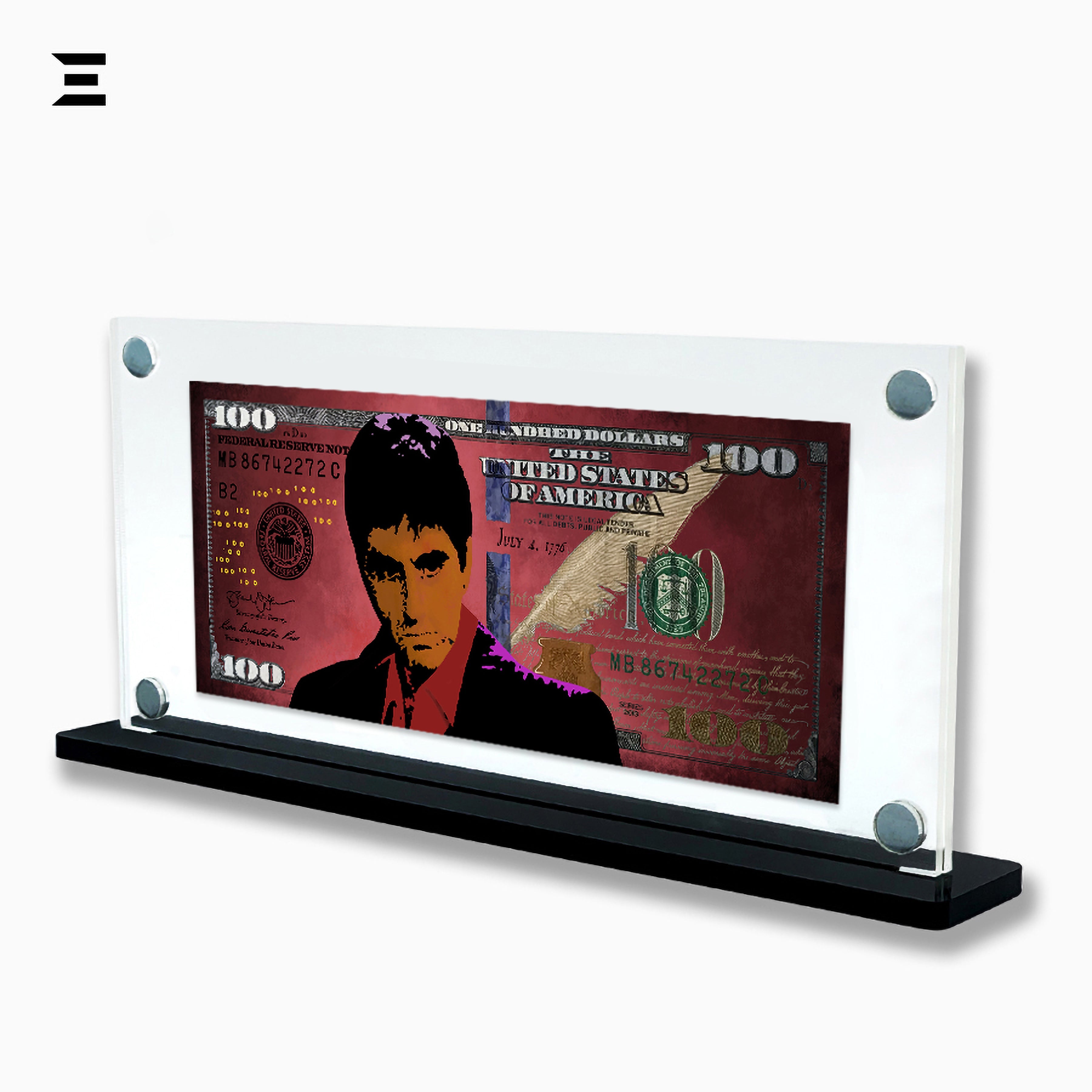 Premium Magnetic Acrylic Frame with Black Base – Scarface $100 Bill Edition IBRELIA