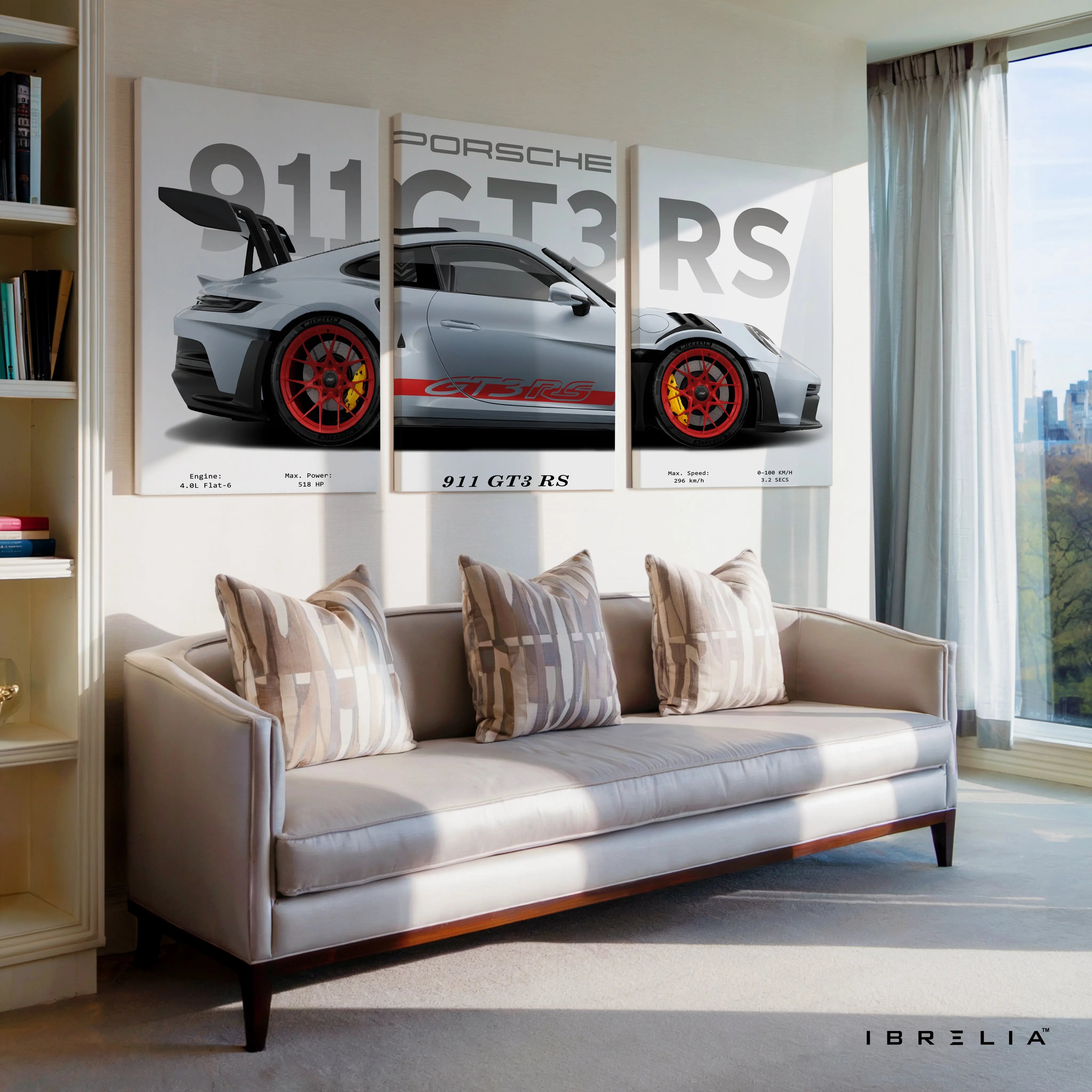 Porsche 911 GT3 RS Supercar 3 Panel 4K Ultra HD Wall Art in Pakistan | IBRELIA™ IBRELIA