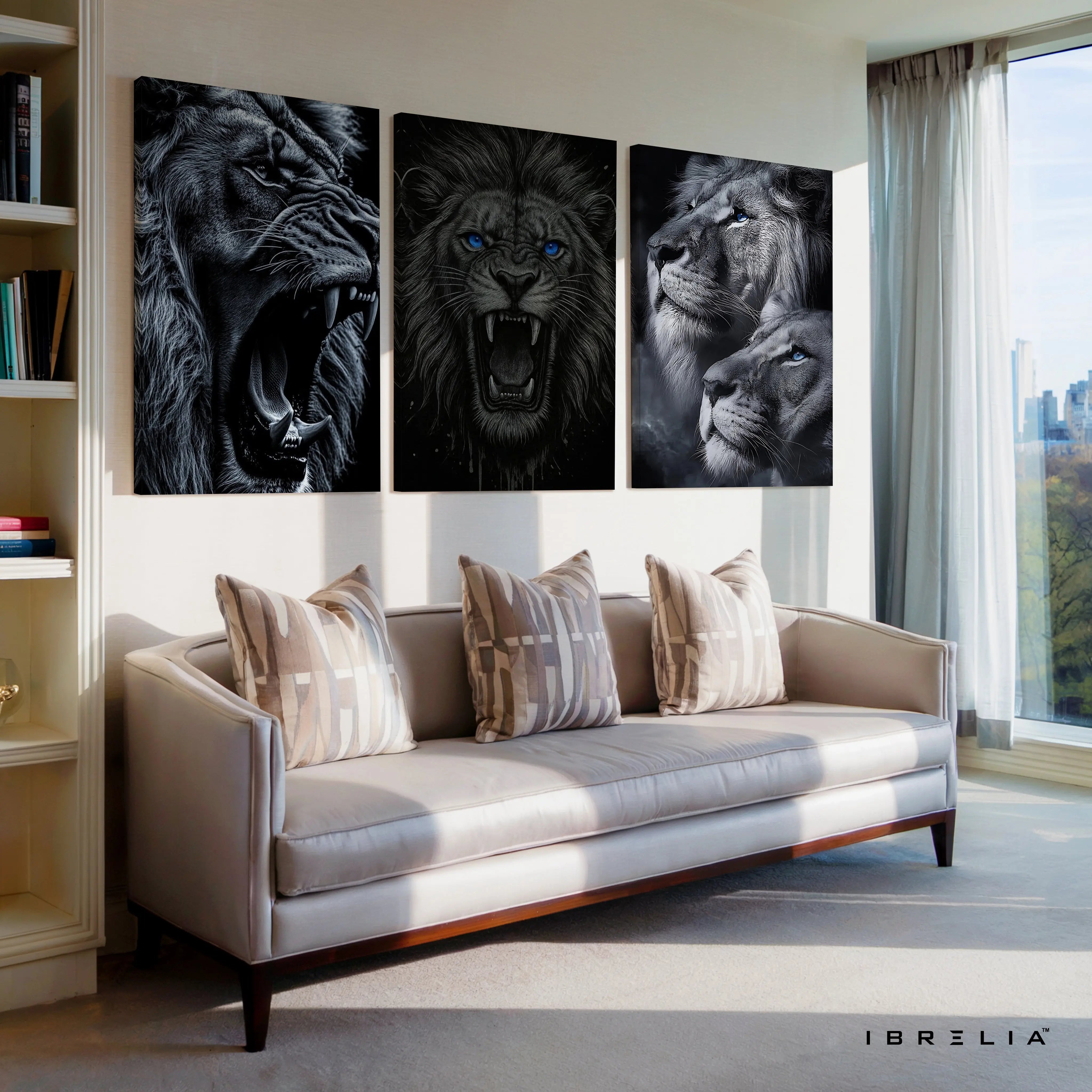 Majestic Lion Power 3 Panel 4K Ultra HD Wall Art in Pakistan | IBRELIA™ IBRELIA