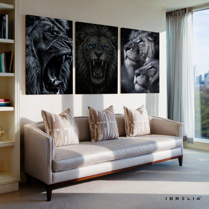 Majestic Lion Power 3 Panel 4K Ultra HD Wall Art in Pakistan | IBRELIA™ IBRELIA