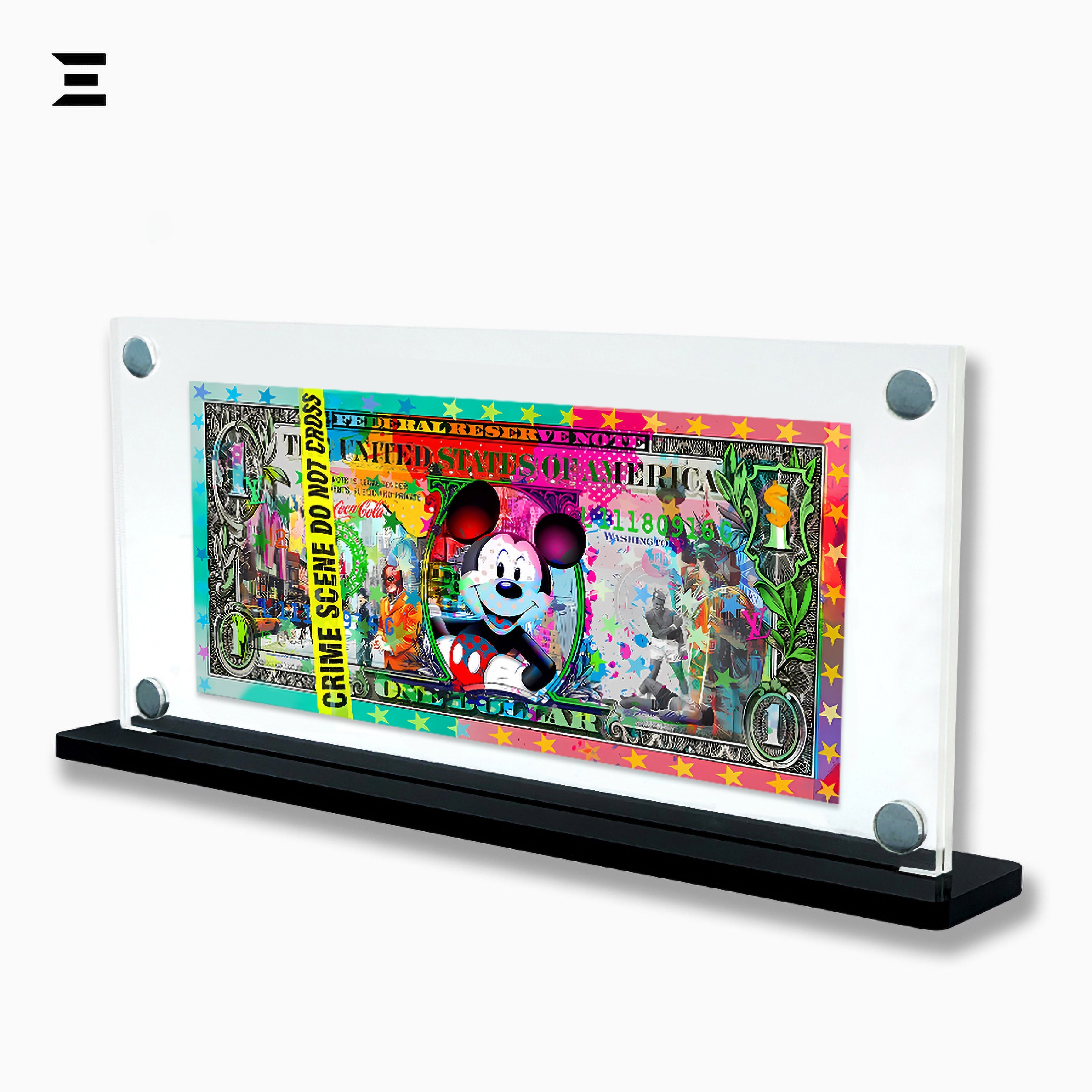 Premium Magnetic Acrylic Frame with Black Base – Mickey Mouse Graffiti $1 Pop Art Dollar IBRELIA