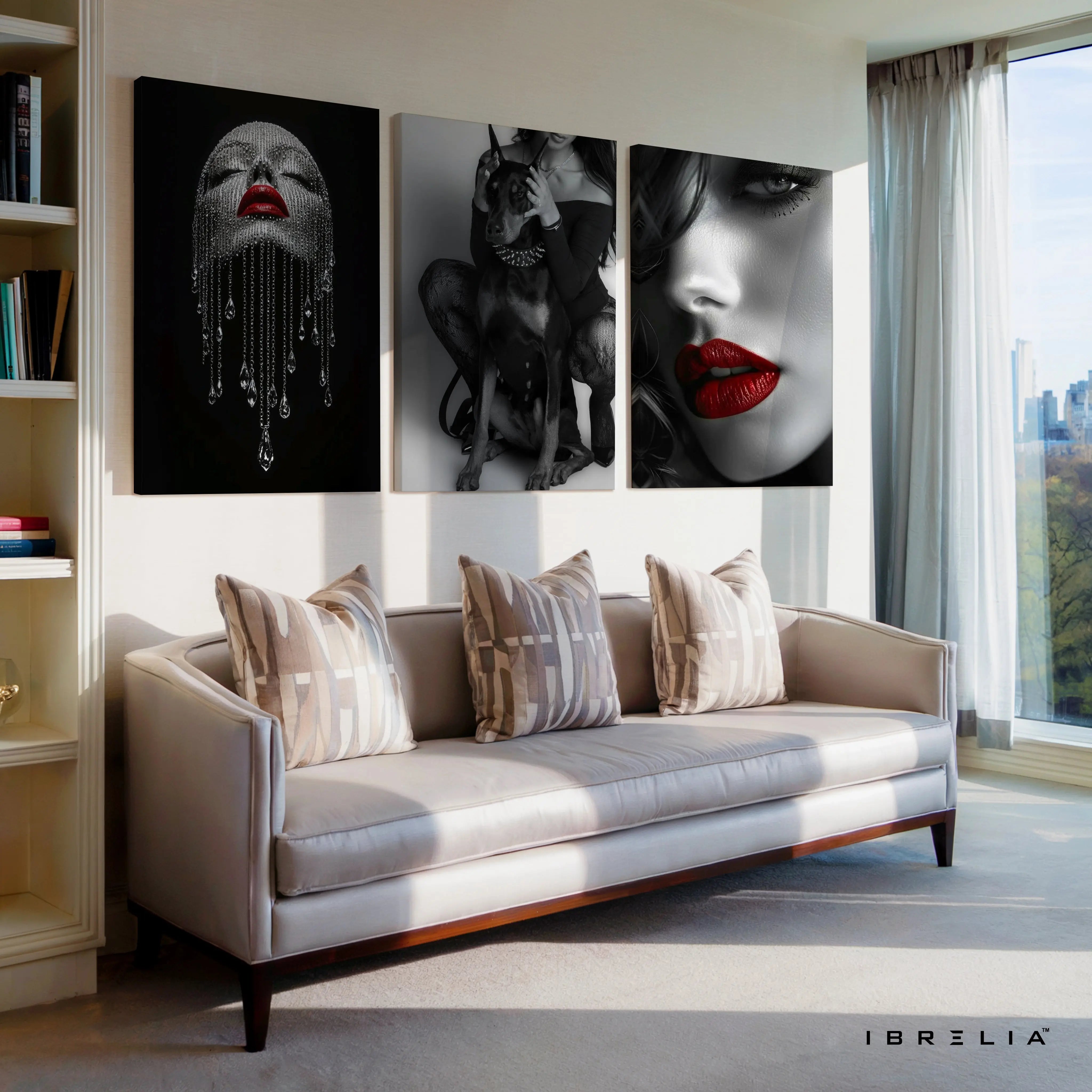 Red Lips Noir Luxury 3 Panel 4K Ultra HD Wall Art in Pakistan | IBRELIA™ IBRELIA