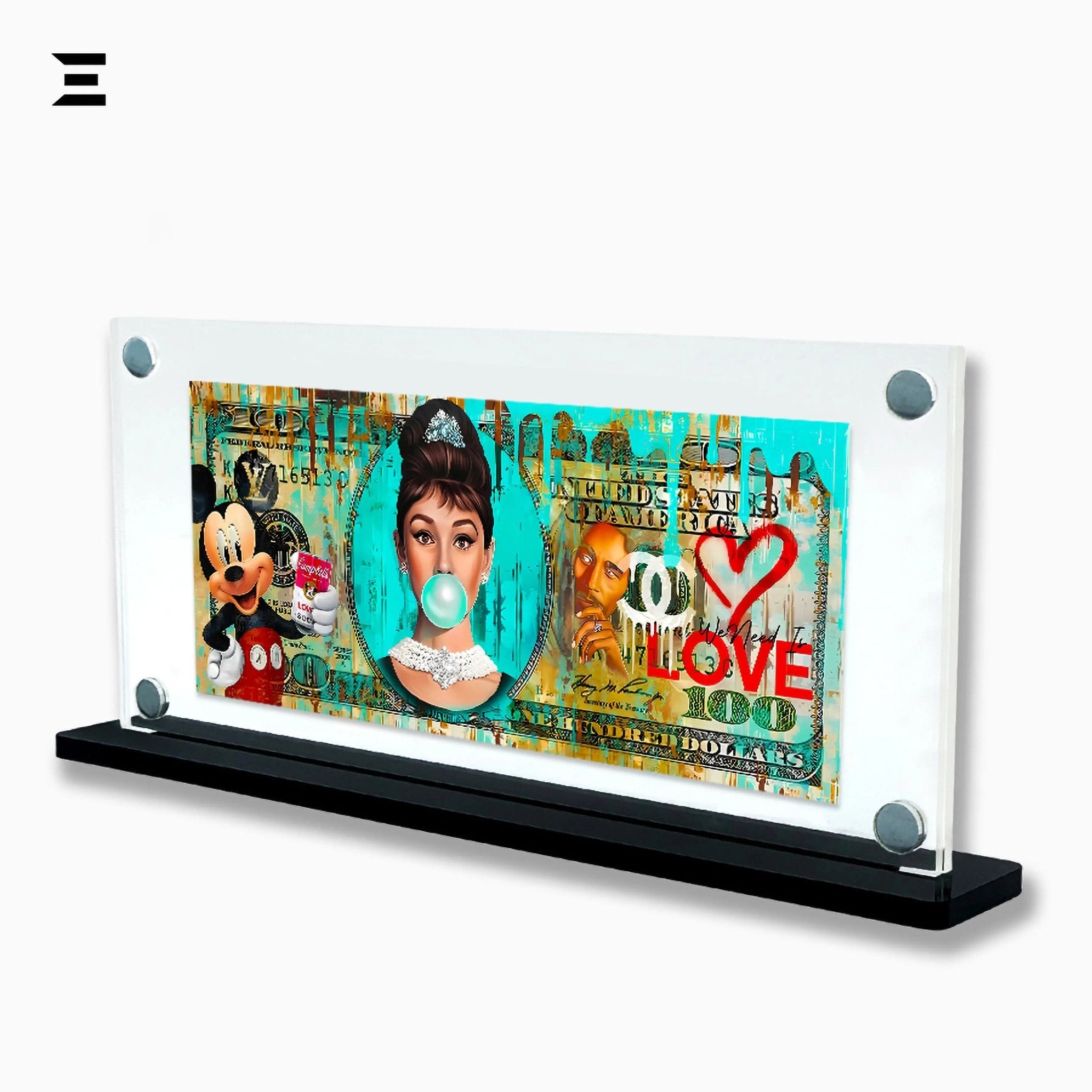 Premium Magnetic Acrylic Frame with Black Base – Audrey Hepburn, Mickey Mouse & LOVE Art - IBRELIA