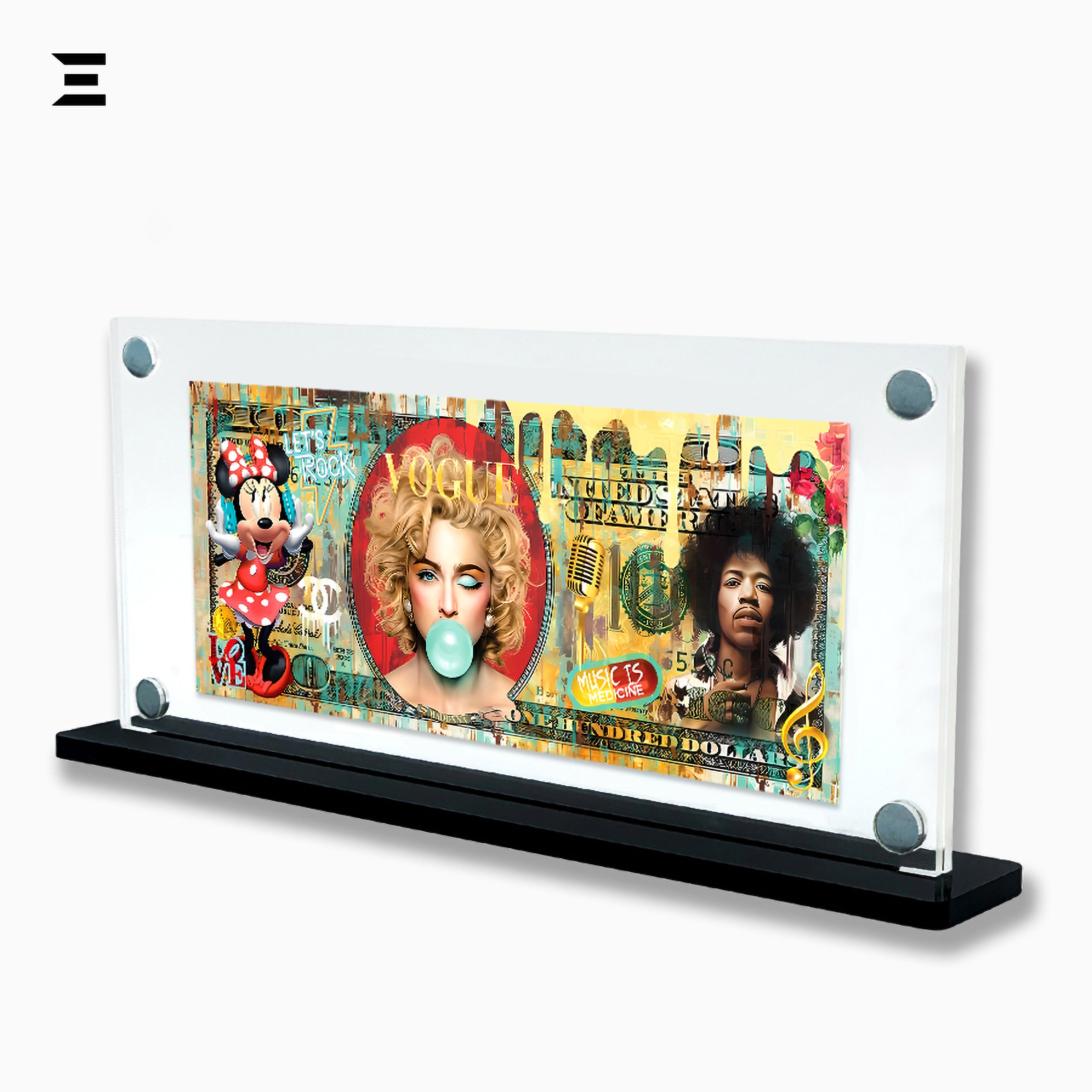 Premium Magnetic Acrylic Frame with Black Base – Madonna, Jimi Hendrix & Minnie Mouse Pop Art IBRELIA