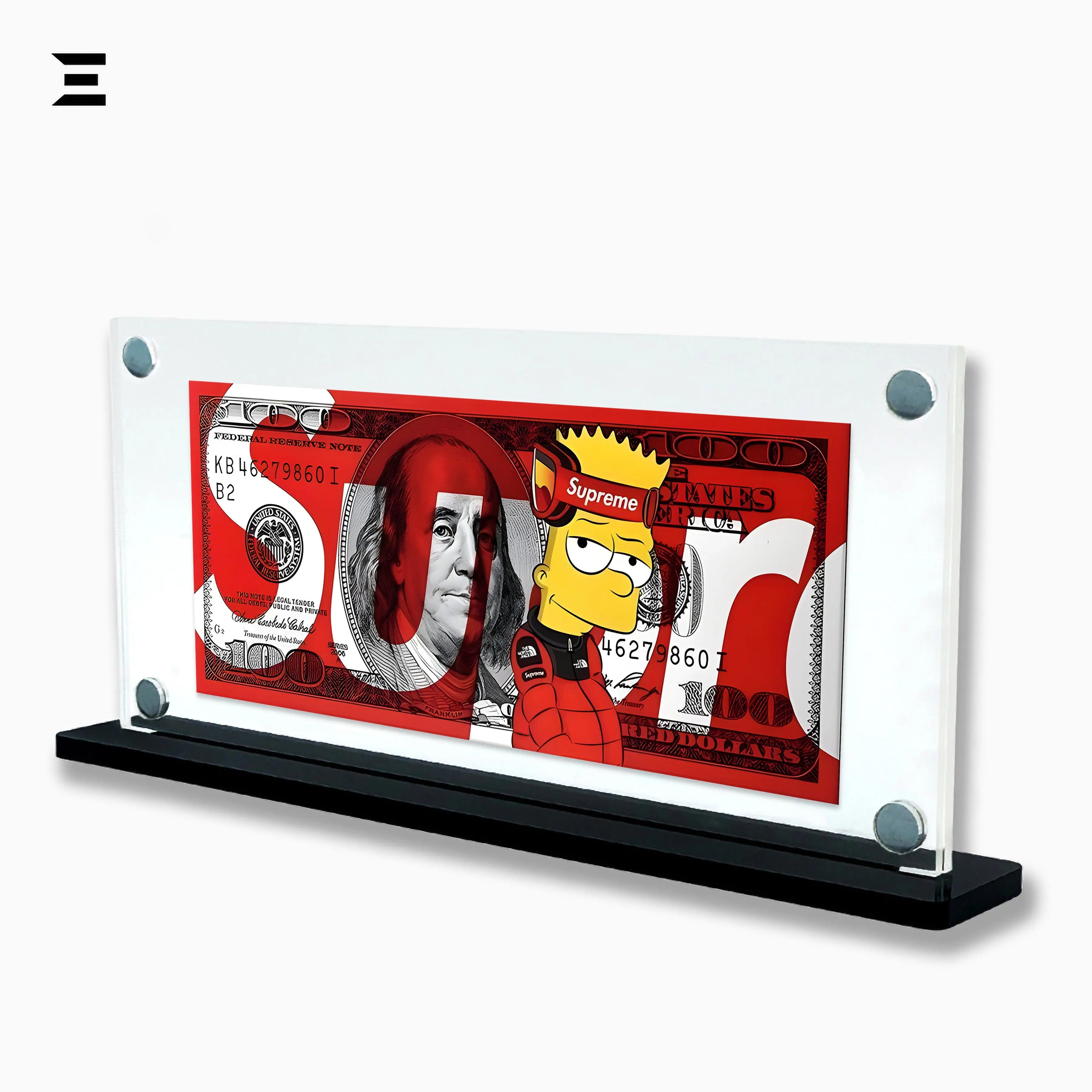 Premium Magnetic Acrylic Frame with Black Base – Bart Simpson x Supreme $100 Dollar Art IBRELIA