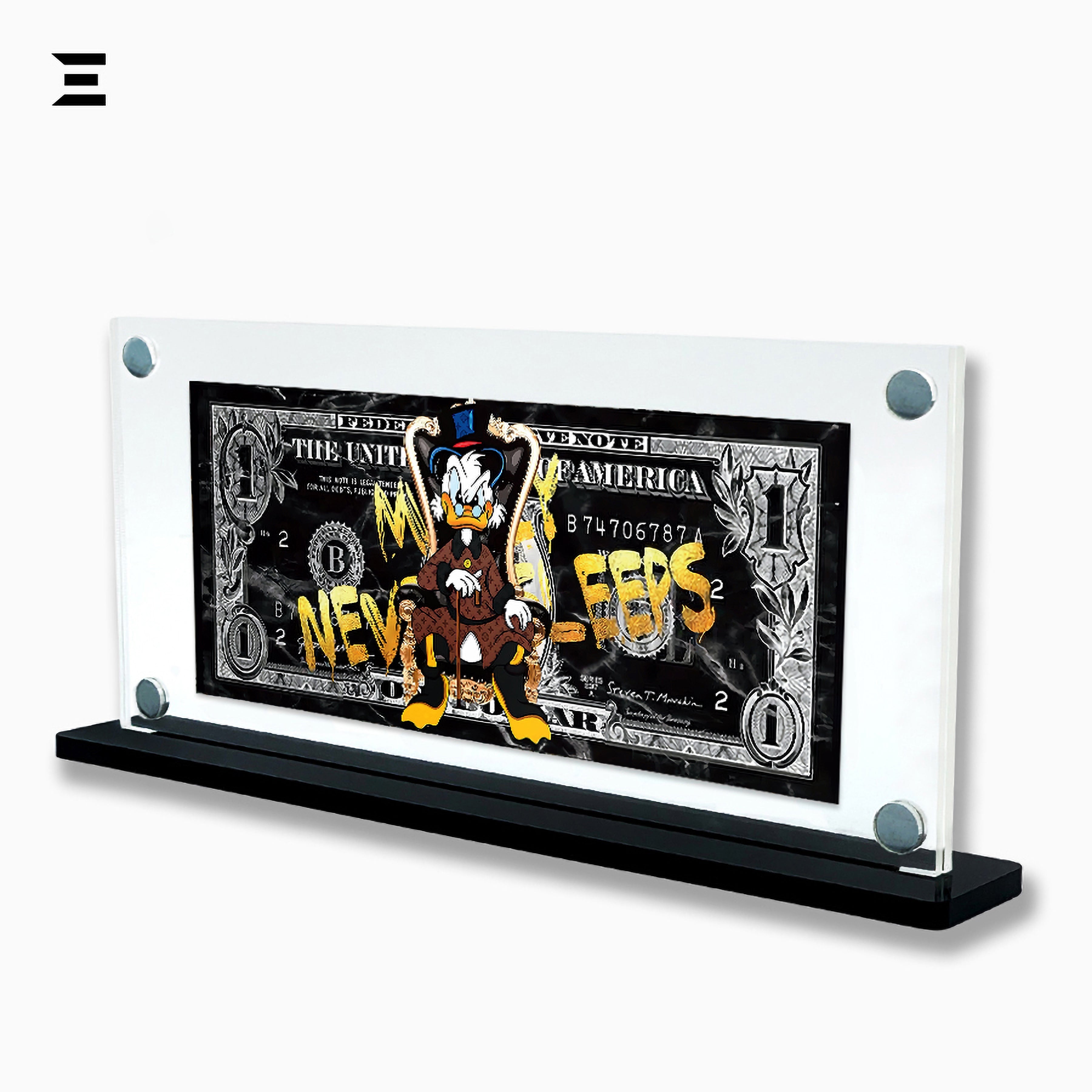 Premium Magnetic Acrylic Frame with Black Base – Scrooge McDuck "Money Never Sleeps" Pop Art IBRELIA
