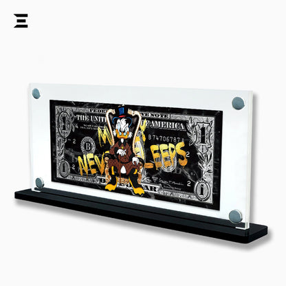 Premium Magnetic Acrylic Frame with Black Base – Scrooge McDuck "Money Never Sleeps" Pop Art IBRELIA