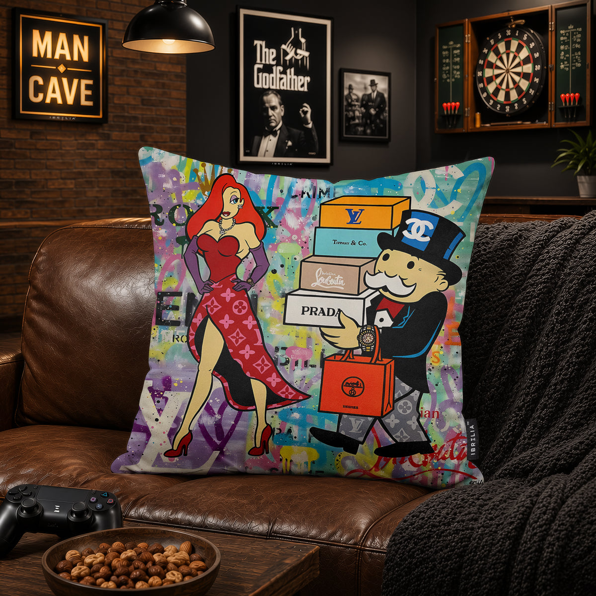 Luxury Shopping Cartoon Pop Art Cushion | Premium Velvet Suede | Double-Sided Print