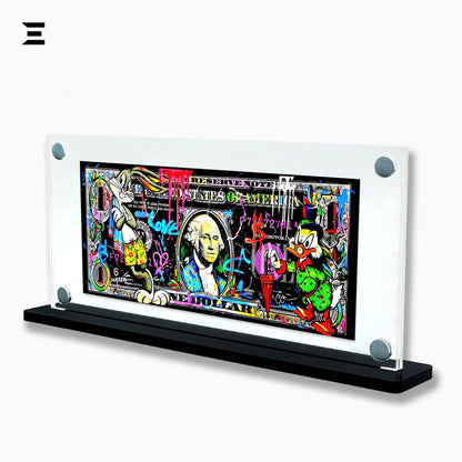 Premium Magnetic Acrylic Frame with Black Base – Bugs Bunny & Scrooge McDuck Graffiti Dollar Pop Art - IBRELIA