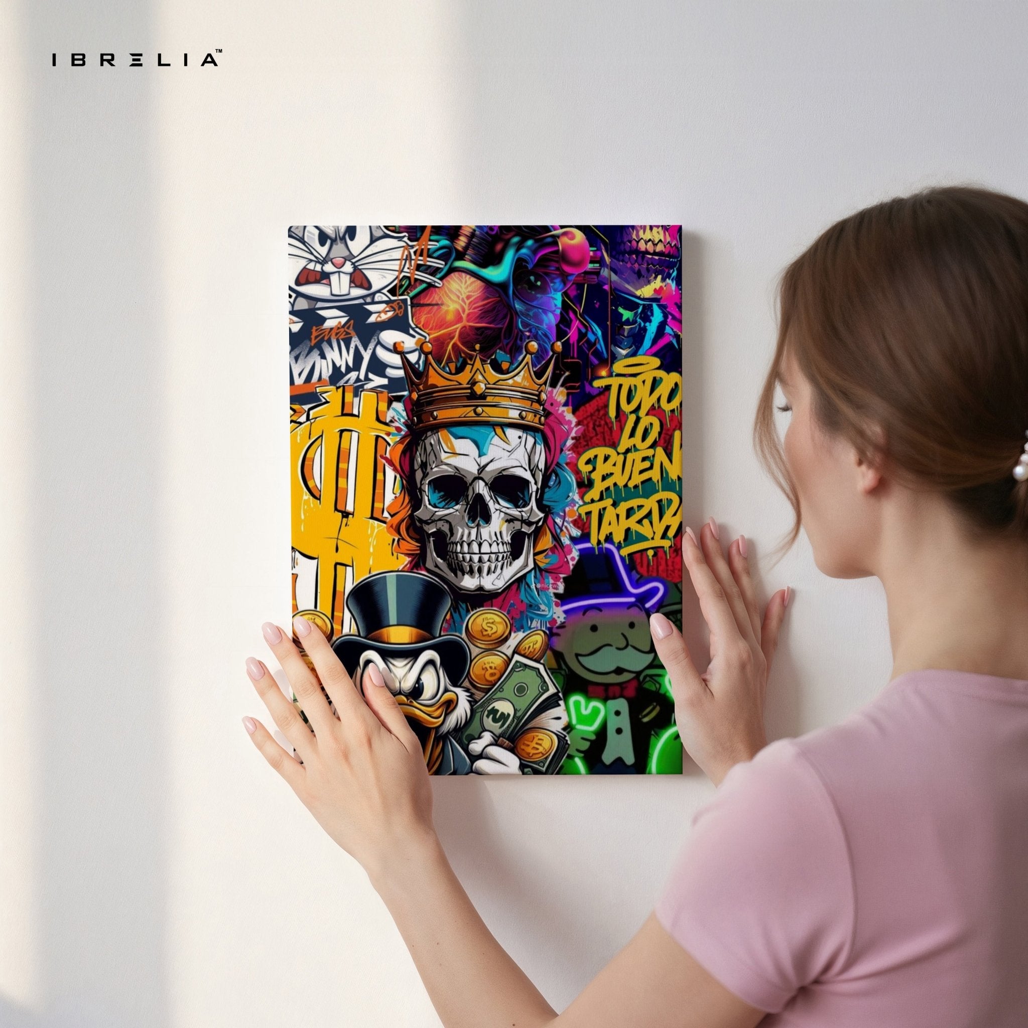 Crowned Skull Money Graffiti Wall Frame | 4K Ultra Wrap Frame Wall Art in Pakistan | IBRELIA™