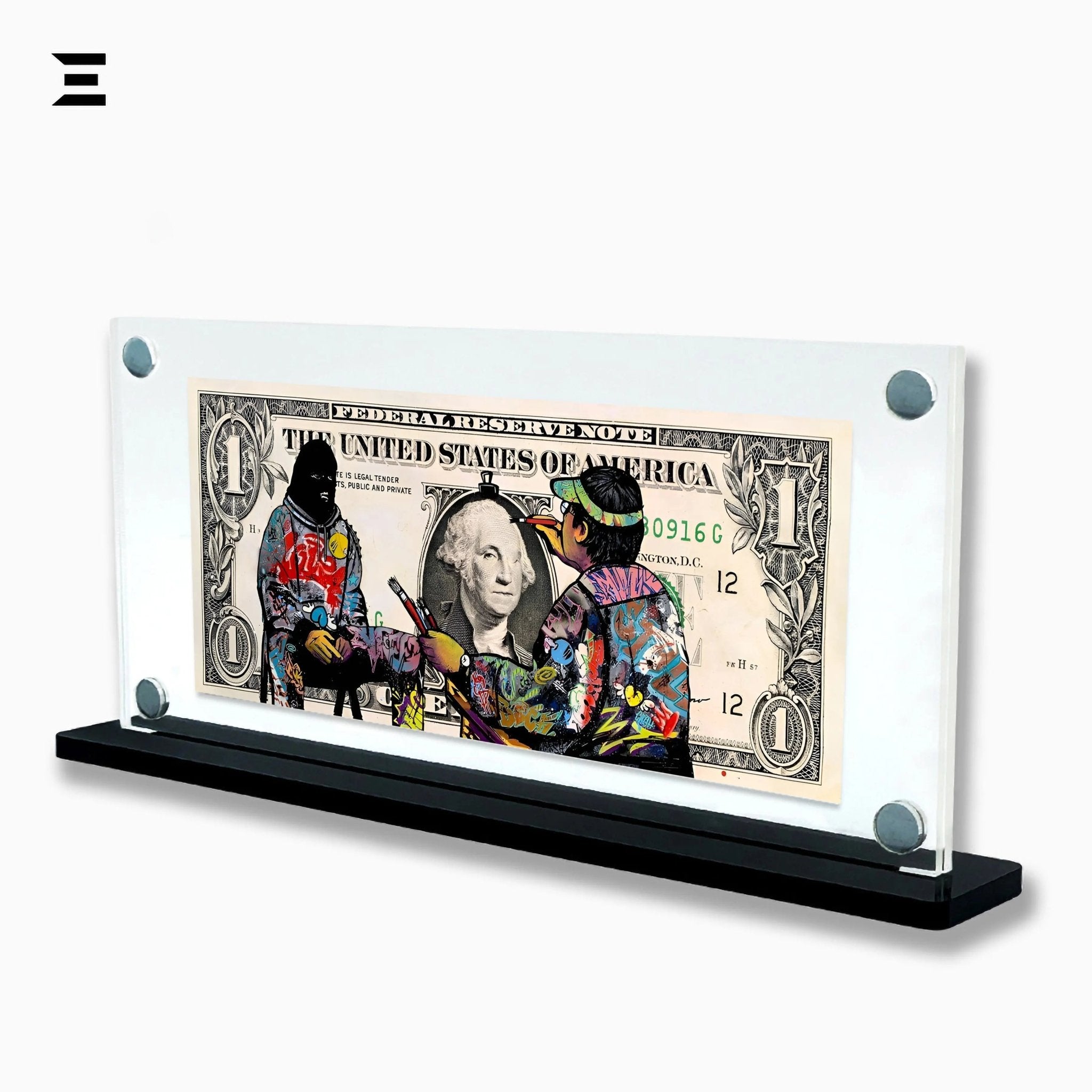 Premium Magnetic Acrylic Frame with Black Base – Graffiti Artist Painting George Washington Dollar Pop Art - IBRELIA