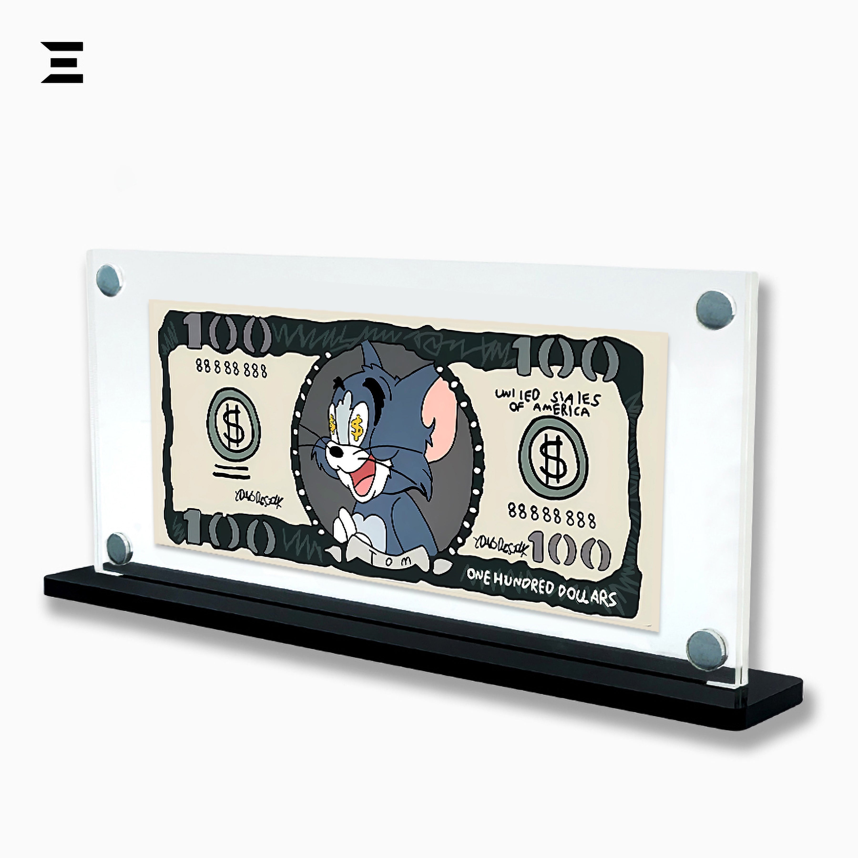 Premium Magnetic Acrylic Frame with Black Base – Tom & Jerry $100 Bill Edition IBRELIA