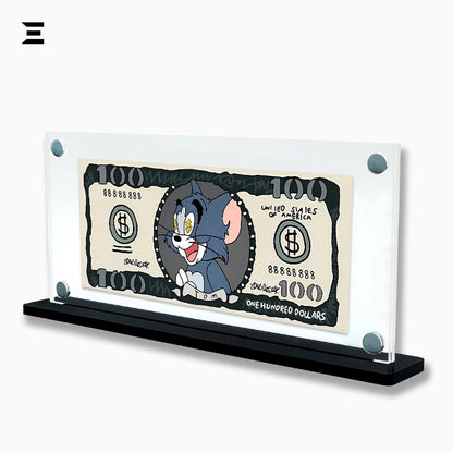 Premium Magnetic Acrylic Frame with Black Base – Tom & Jerry $100 Bill Edition IBRELIA