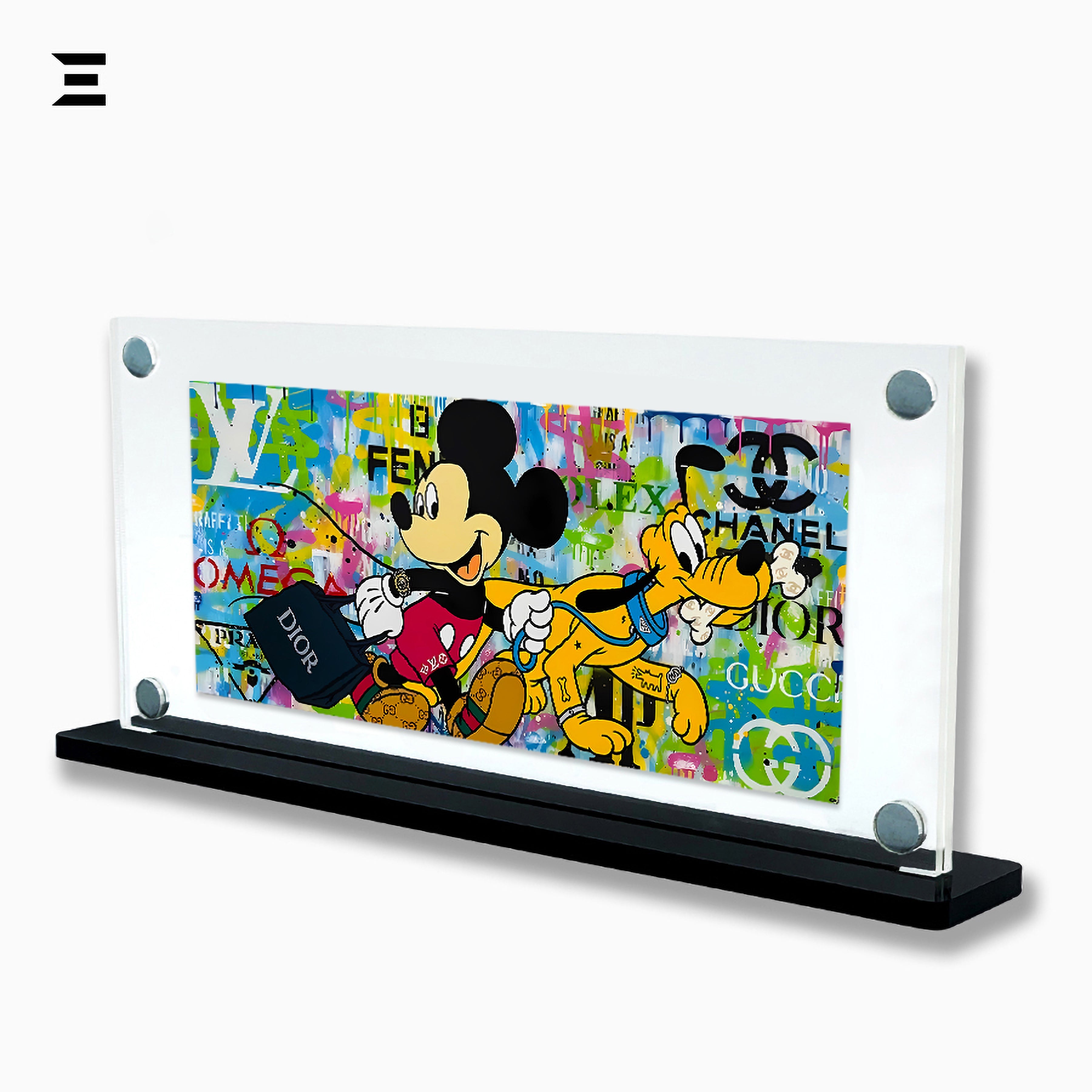 Premium Magnetic Acrylic Frame with Black Base – Mickey Mouse & Pluto Luxury Pop Art IBRELIA