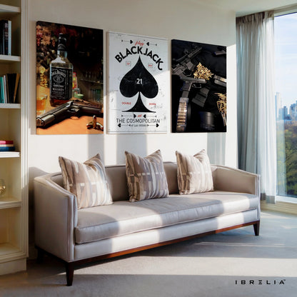 Casino Lifestyle Blackjack Whiskey 3 Panel 4K Ultra HD Wall Art in Pakistan | IBRELIA™ IBRELIA