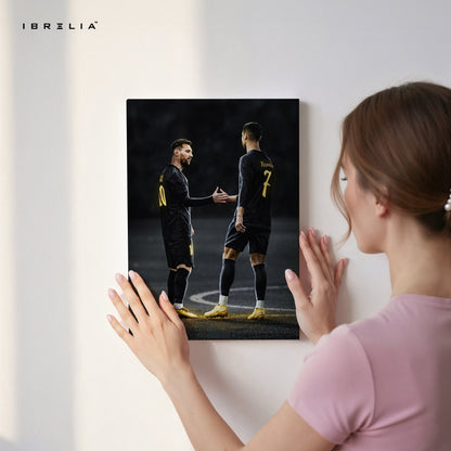 Messi × Ronaldo Handshake Wall Frame | 4K Ultra Wrap Frame Wall Art in Pakistan | IBRELIA™ - IBRELIA