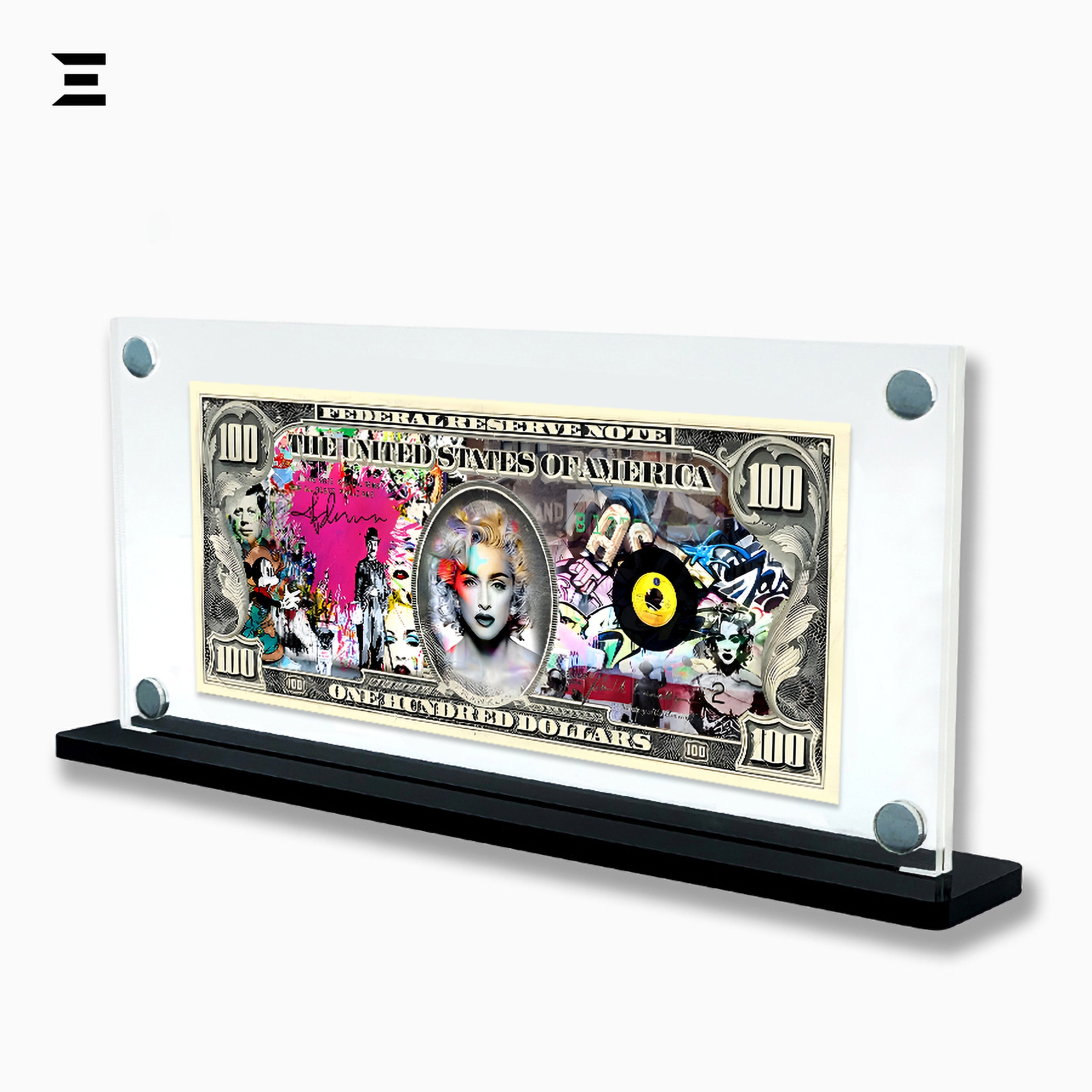Premium Magnetic Acrylic Frame with Black Base – Madonna $100 Pop Art Dollar IBRELIA