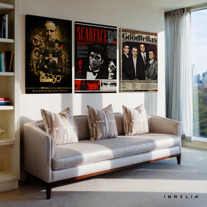 Mafia Classics Godfather Scarface Goodfellas 3 Panel 4K Ultra HD Wall Art in Pakistan | IBRELIA™ IBRELIA