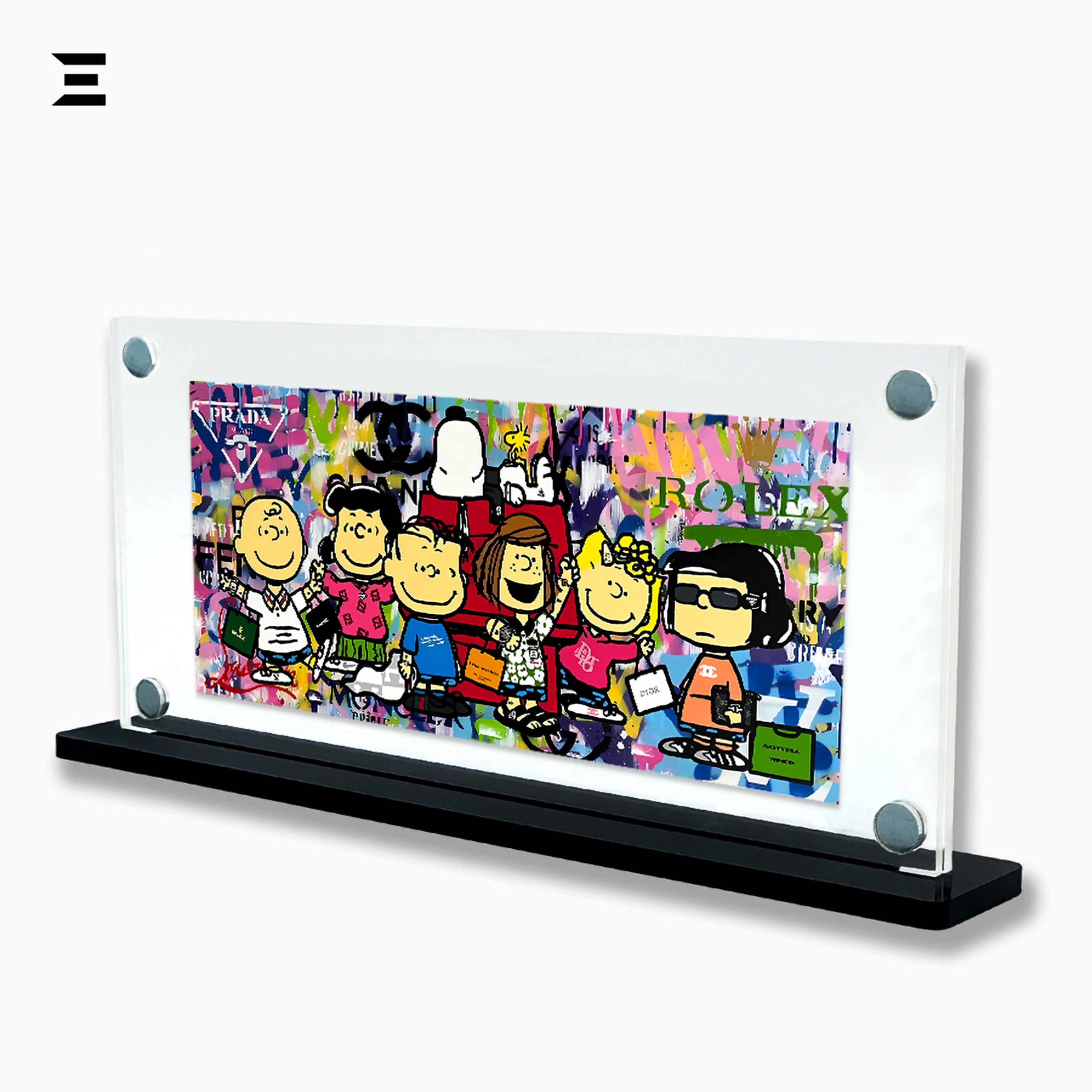 Premium Magnetic Acrylic Frame with Black Base – Charlie Brown & Snoopy Peanuts Luxury Pop Art IBRELIA