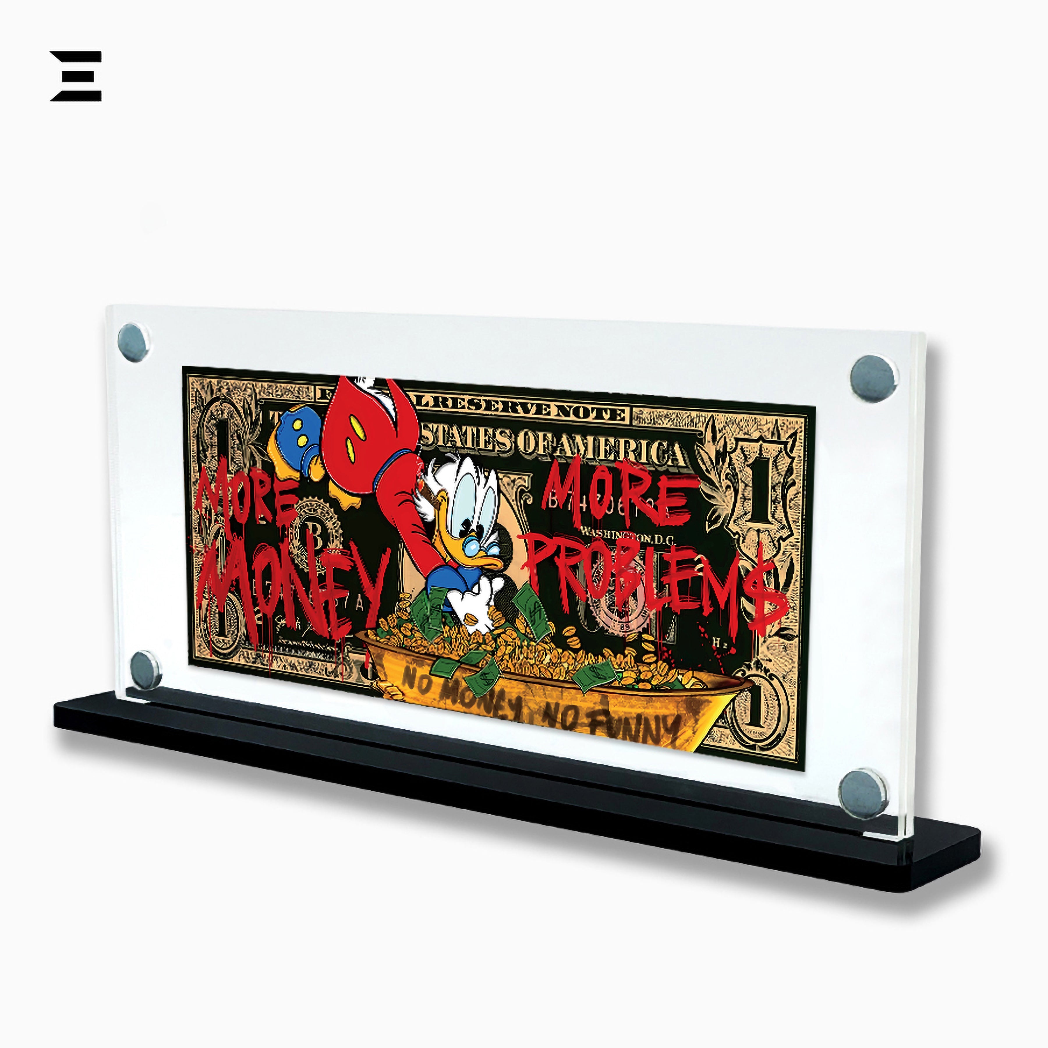 Premium Magnetic Acrylic Frame with Black Base – Scrooge McDuck "More Money More Problems" Pop Art IBRELIA