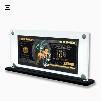 Premium Magnetic Acrylic Frame with Black Base – Bugs Bunny & Lola Bunny $100 Pop Art IBRELIA