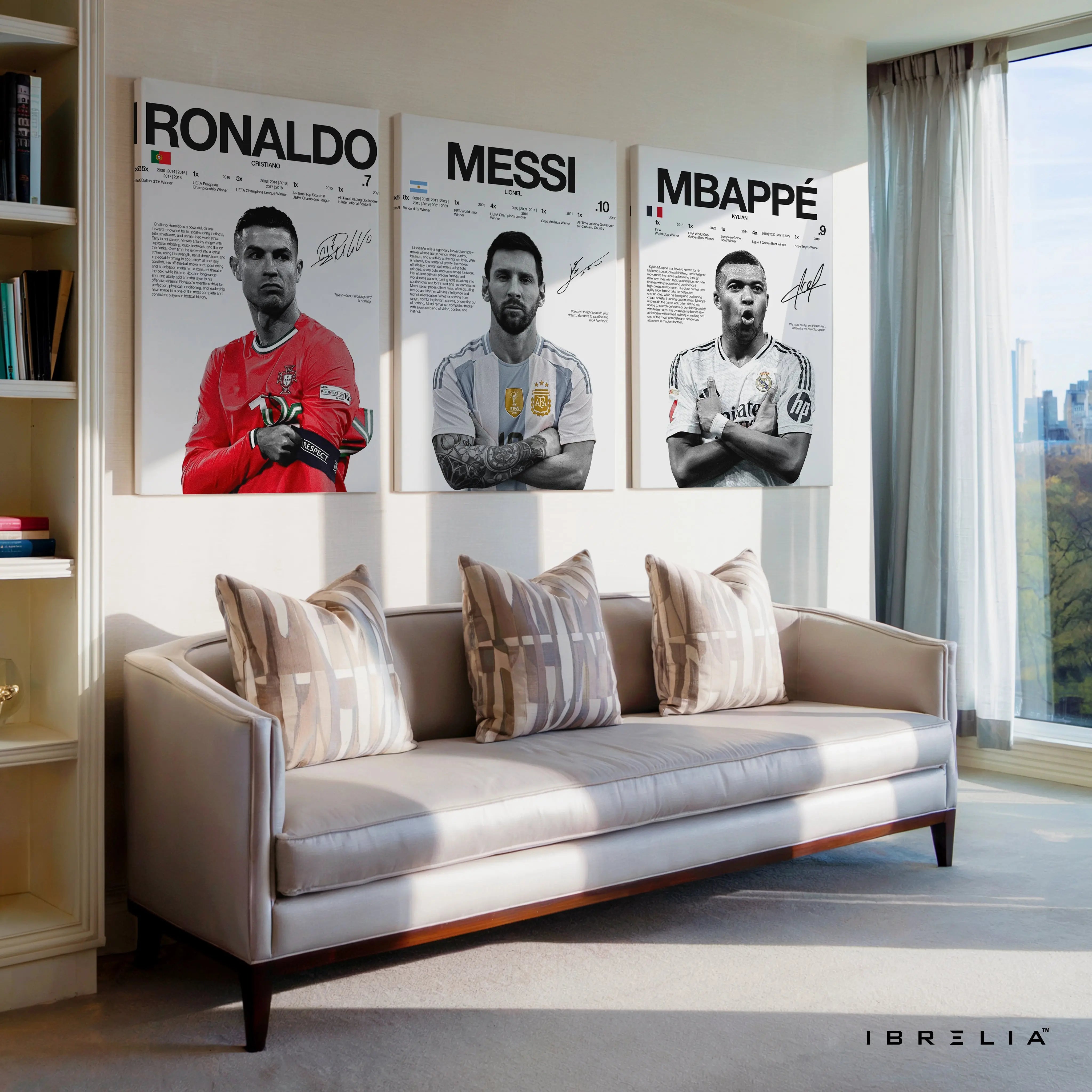 Ronaldo Messi Mbappé Football Legends 3 Panel 4K Ultra HD Wall Art in Pakistan | IBRELIA™ IBRELIA